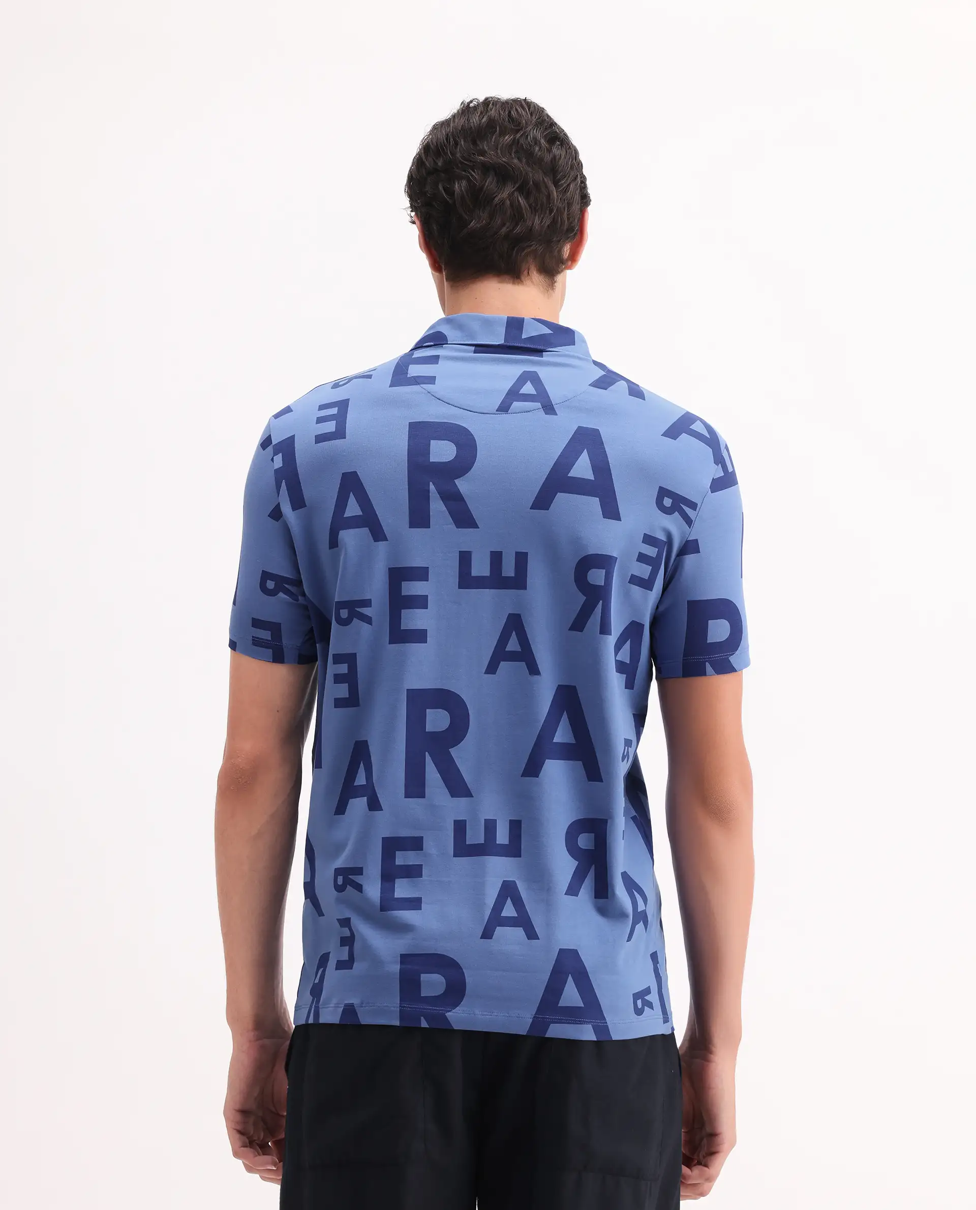 Rare Rabbit Men's Rocha Dark Blue Cotton Monogram Print Regular Fit Half Sleeve Polo - Image 7
