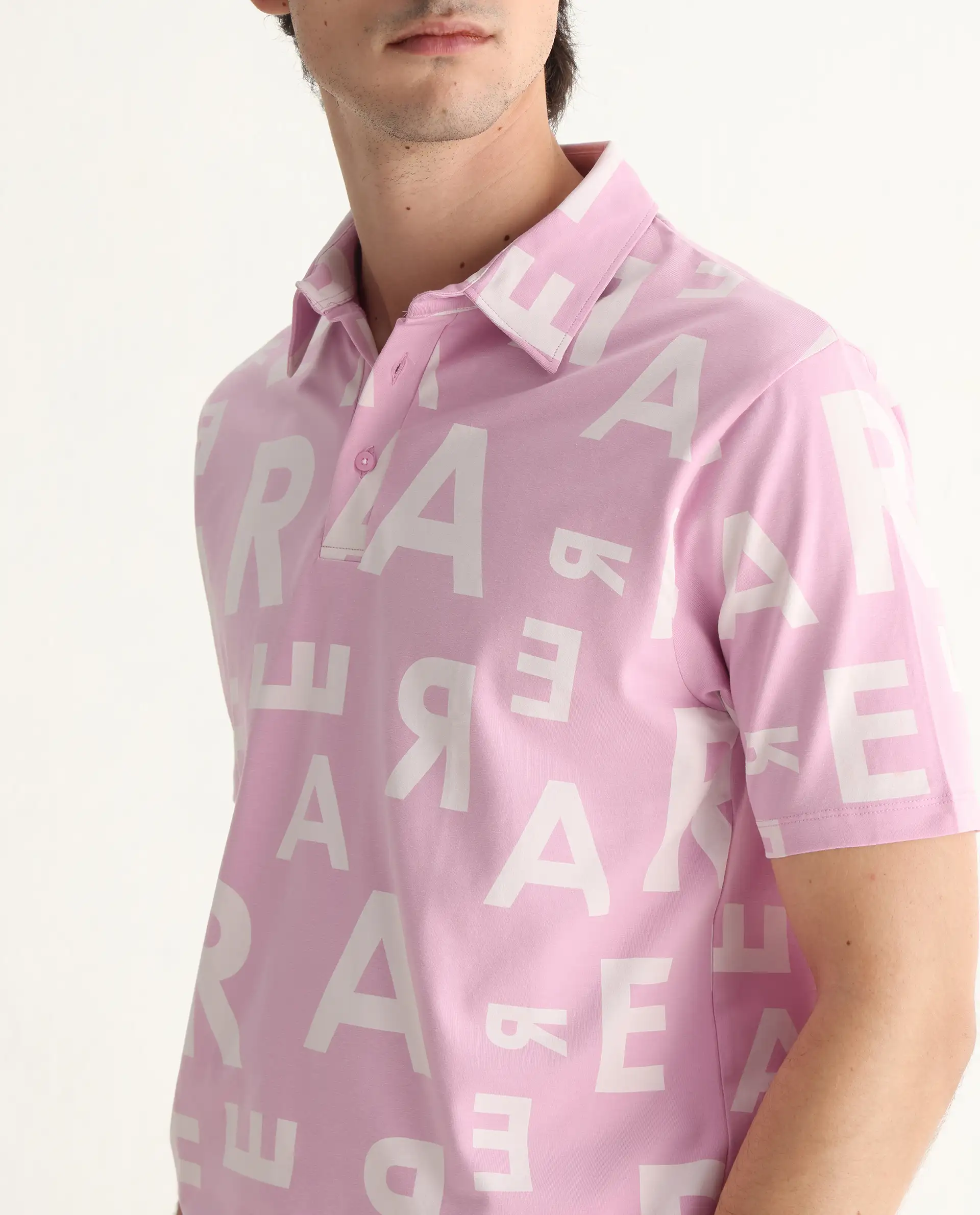 Rare Rabbit Men's Rocha Pastel Purple Cotton Monogram Print Regular Fit Half Sleeve Polo - Image 3