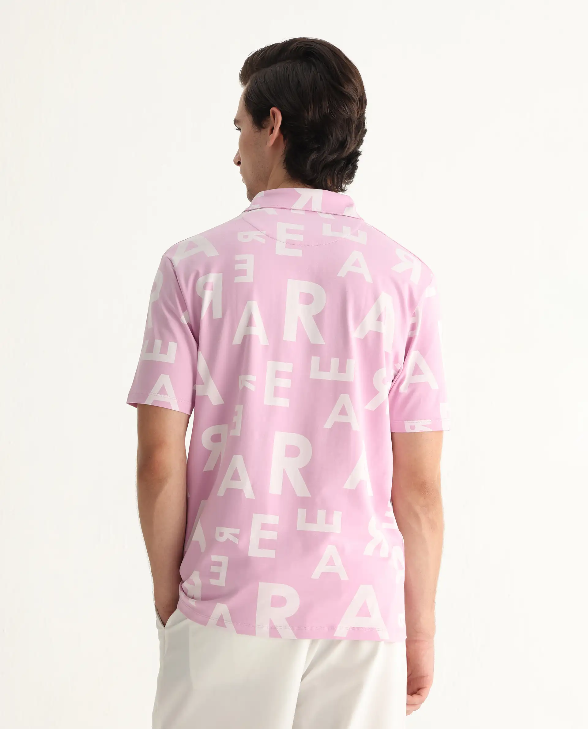 Rare Rabbit Men's Rocha Pastel Purple Cotton Monogram Print Regular Fit Half Sleeve Polo - Image 4