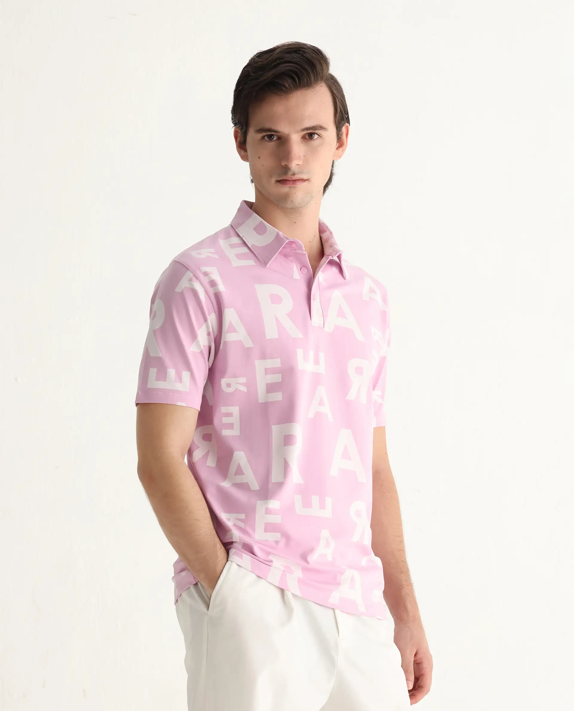 Rare Rabbit Men's Rocha Pastel Purple Cotton Monogram Print Regular Fit Half Sleeve Polo - Image 5