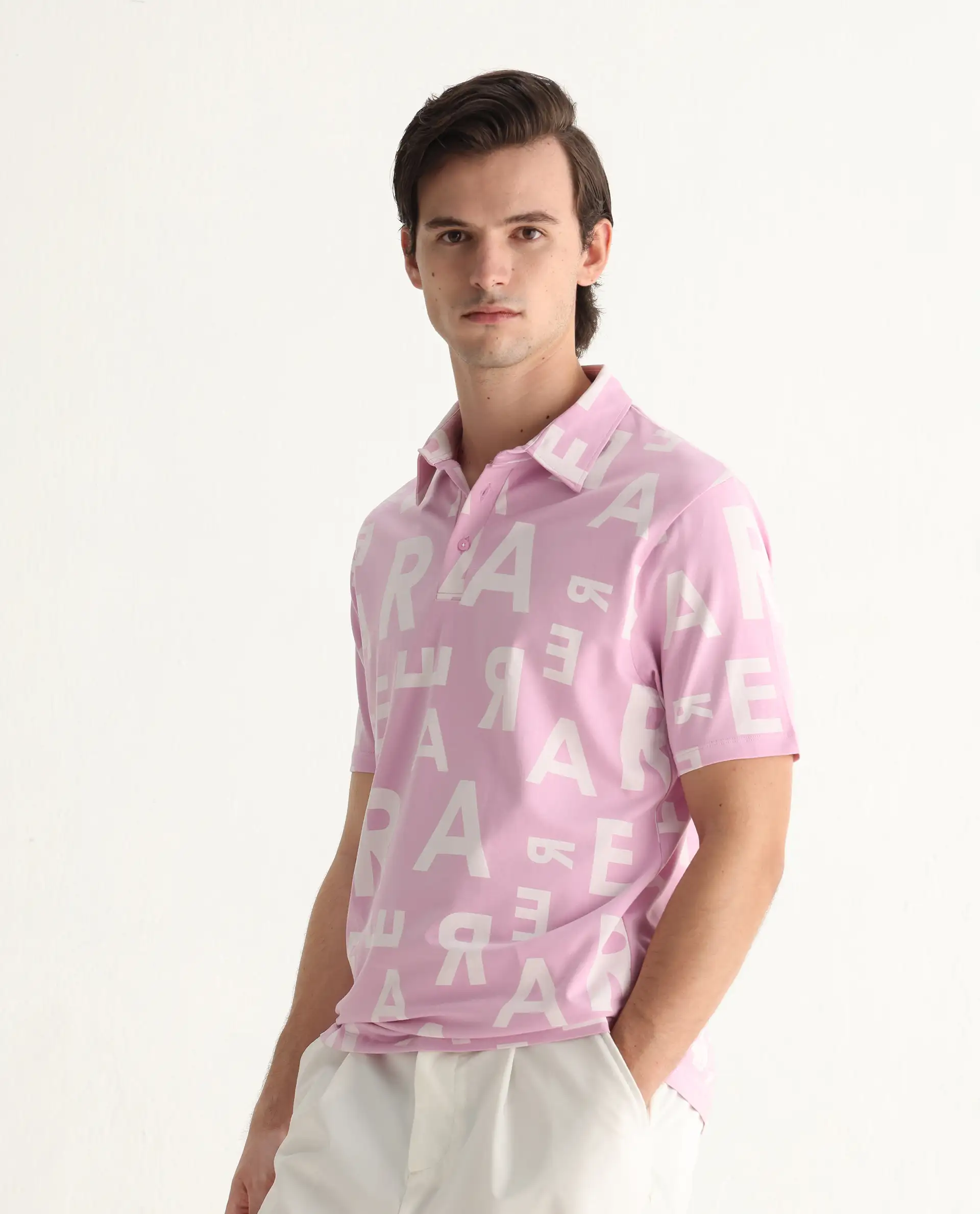 Rare Rabbit Men's Rocha Pastel Purple Cotton Monogram Print Regular Fit Half Sleeve Polo - Image 8