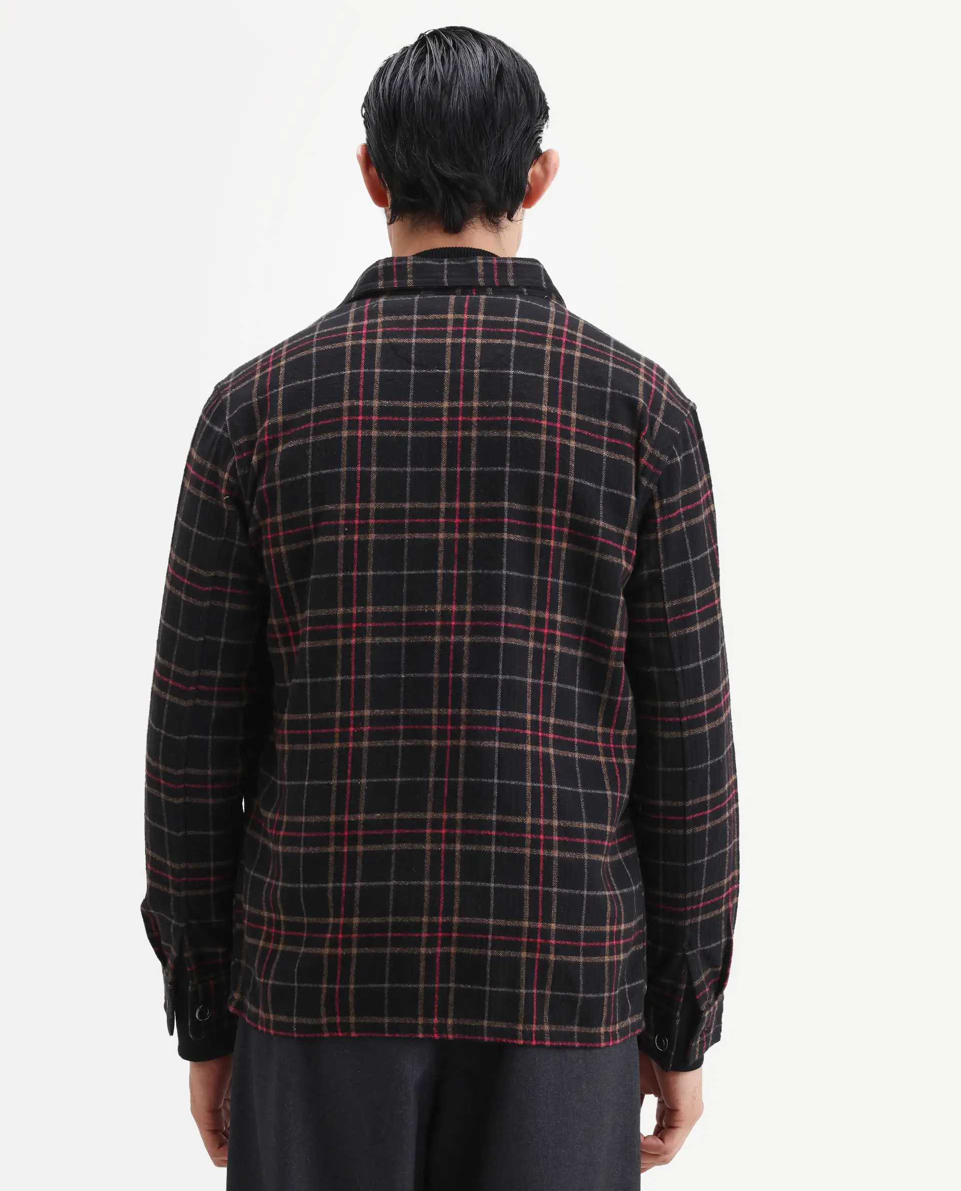 Rare Rabbit Men's Roche Black Cotton Checked Print Relaxed Fit Full Sleeve Collared Shacket - Image 7