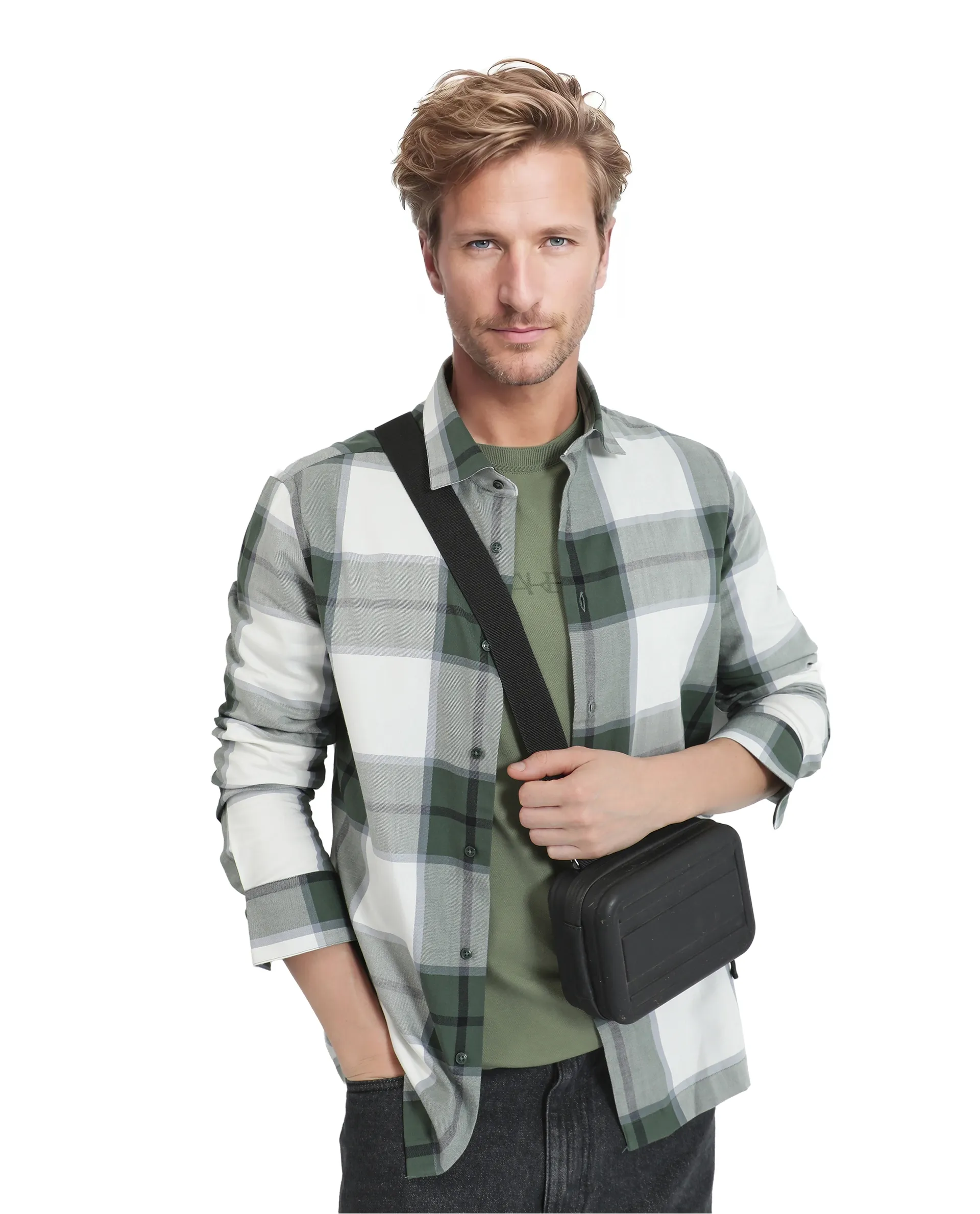 Rare Rabbit Men's Rock Ford-2 Green Cotton Checked Print Regular Fit Full Sleeve Collared Shirt - Image 6