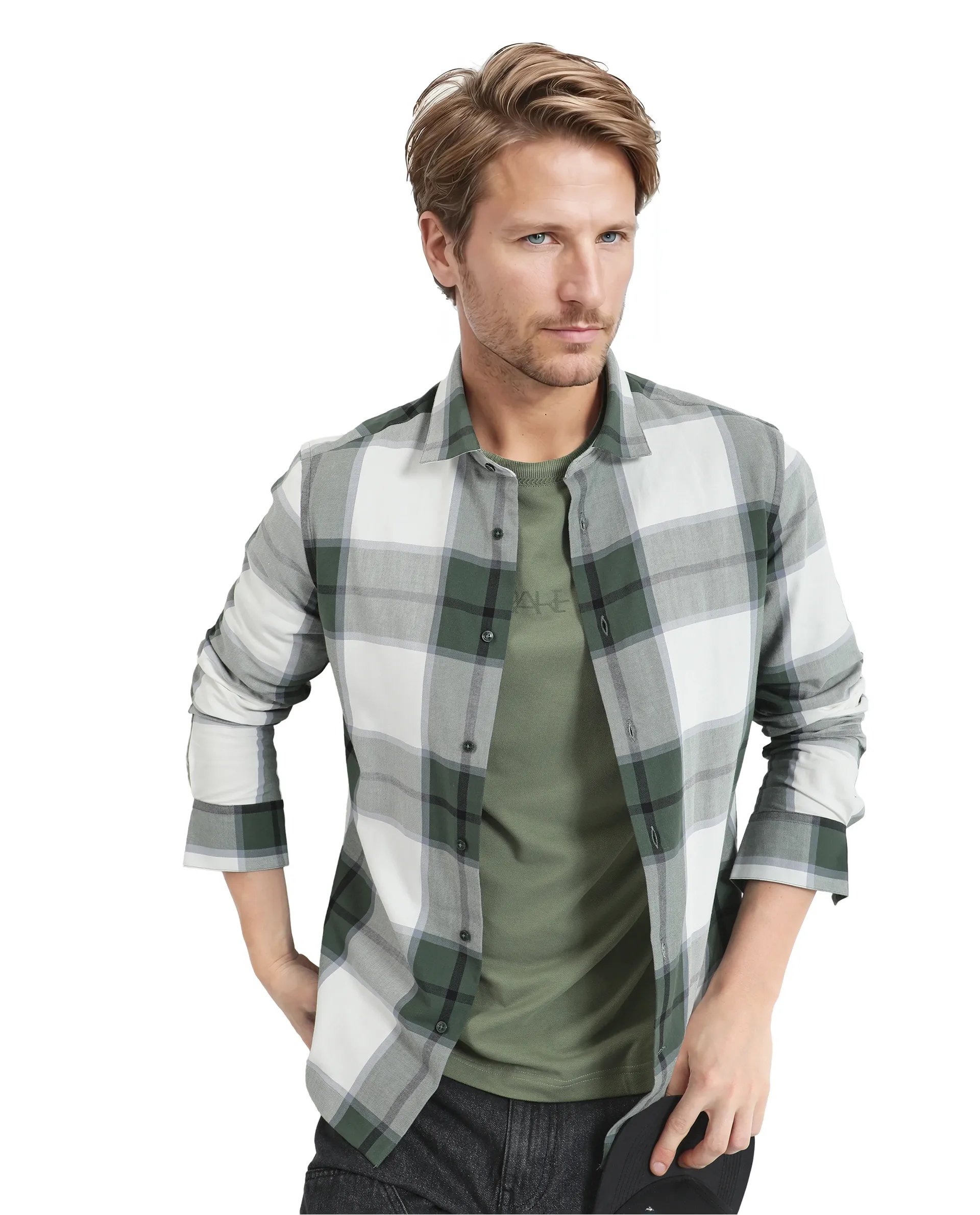 Rare Rabbit Men's Rock Ford-2 Green Cotton Checked Print Regular Fit Full Sleeve Collared Shirt - Image 7