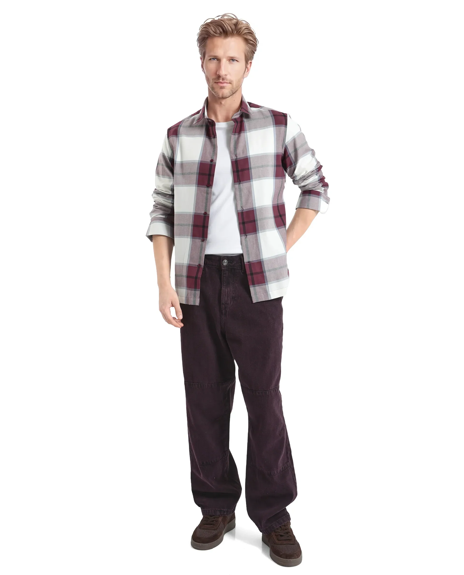 Rare Rabbit Men's Rock Ford-2 Maroon Cotton Checked Print Regular Fit Full Sleeve Collared Shirt - Image 3