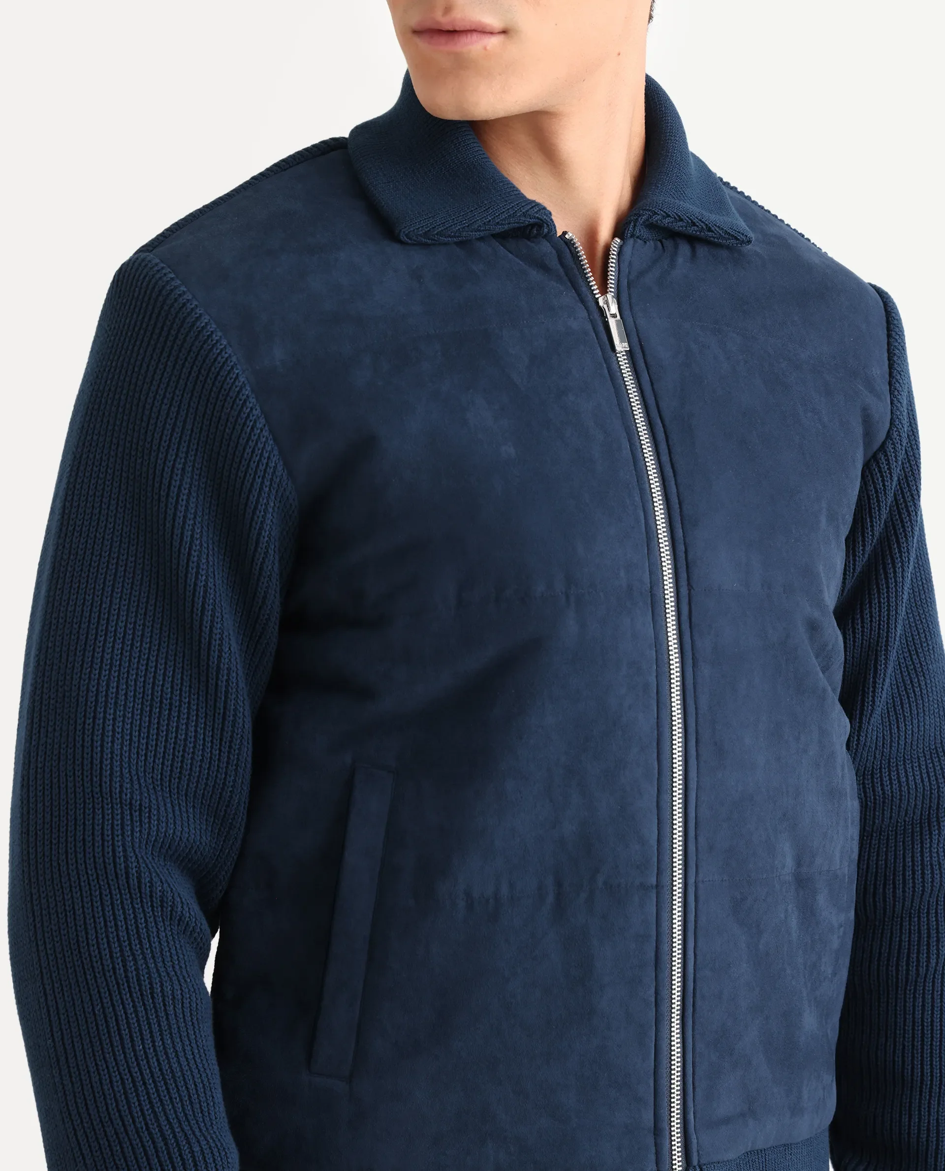 Rare Rabbit Men's Rodeo Navy Polyester Blend Fabric Collared Neck Regular Cut And Sew Jacket - Image 3