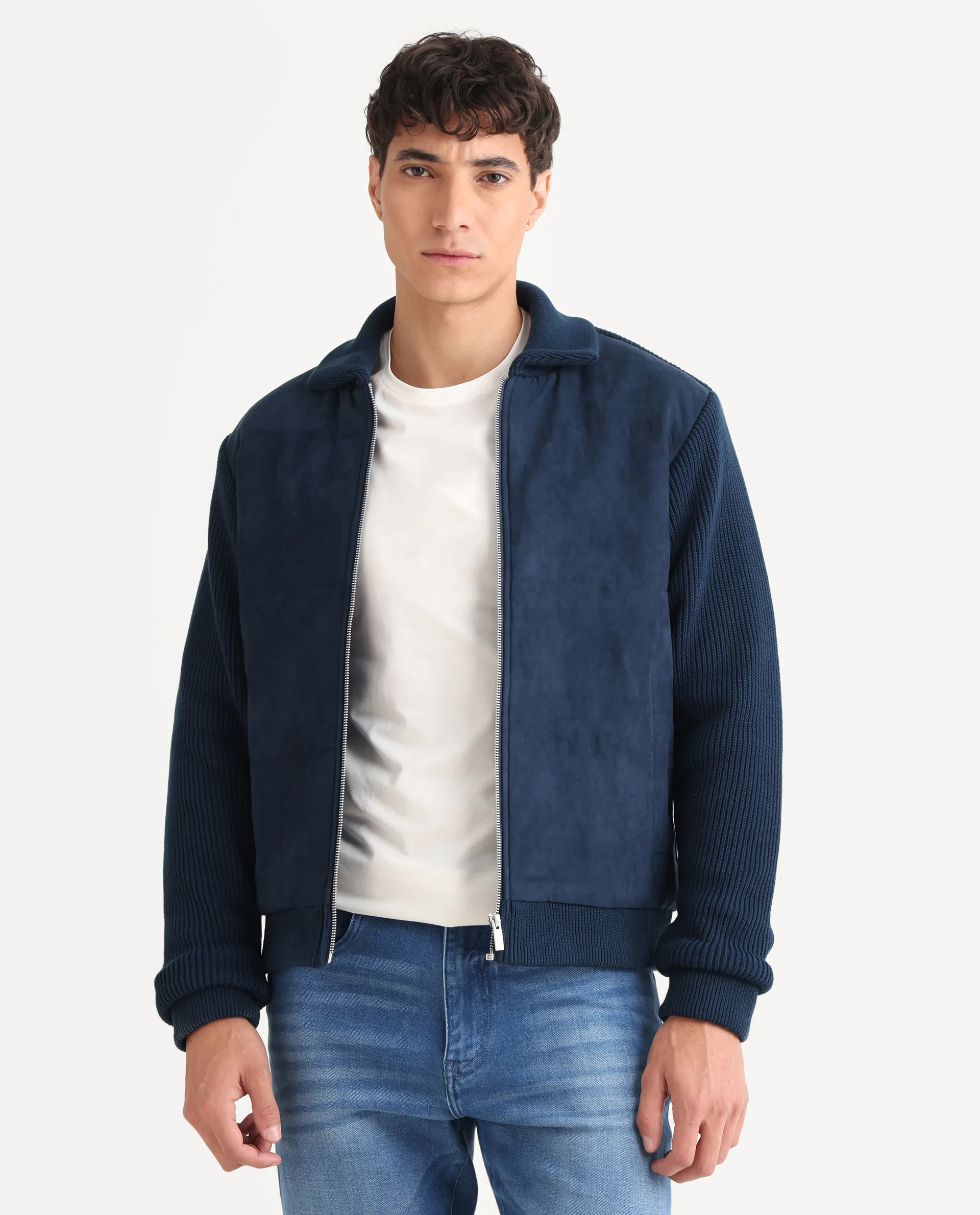 Rare Rabbit Men's Rodeo Navy Polyester Blend Fabric Collared Neck Regular Cut And Sew Jacket - Image 4