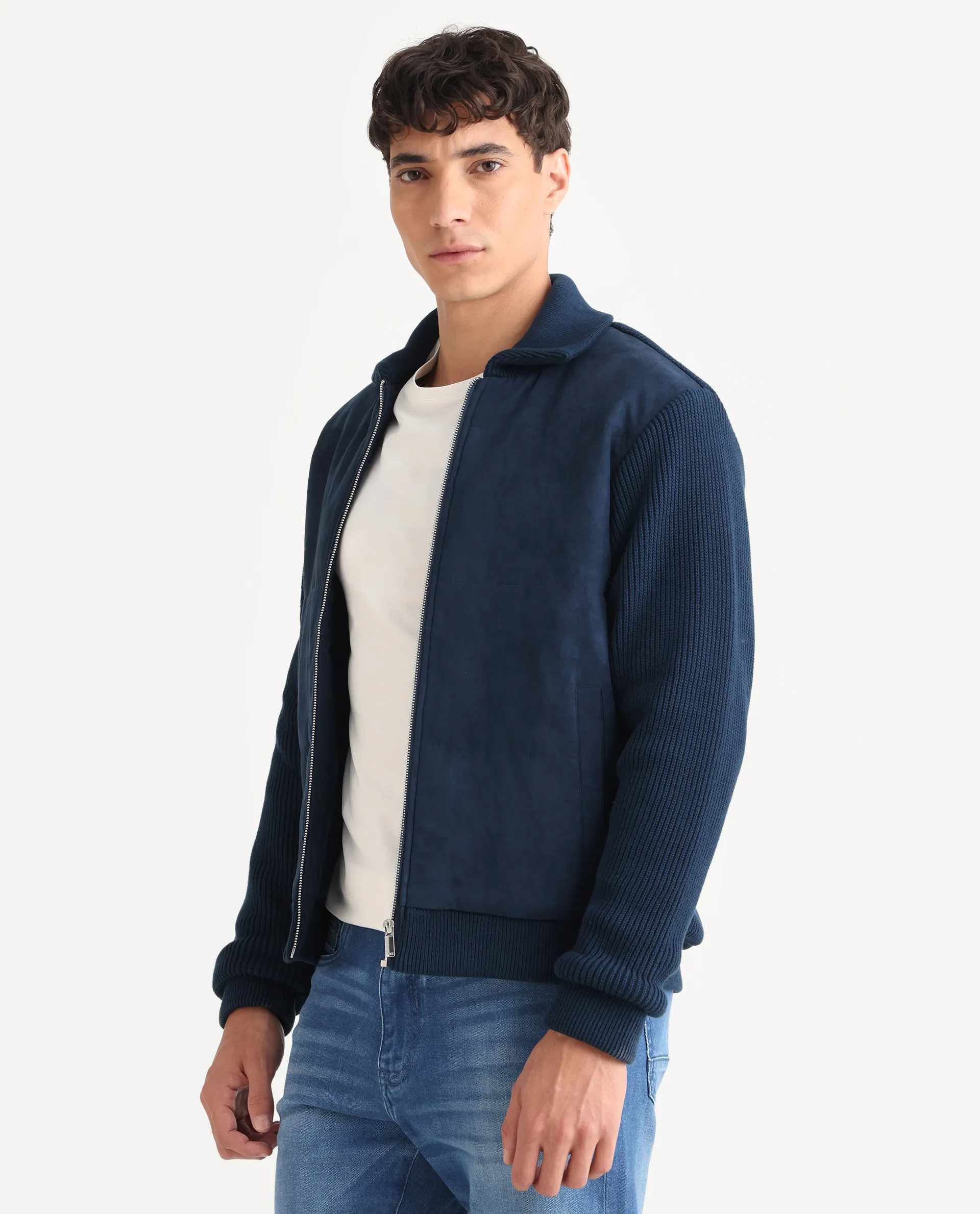Rare Rabbit Men's Rodeo Navy Polyester Blend Fabric Collared Neck Regular Cut And Sew Jacket - Image 5