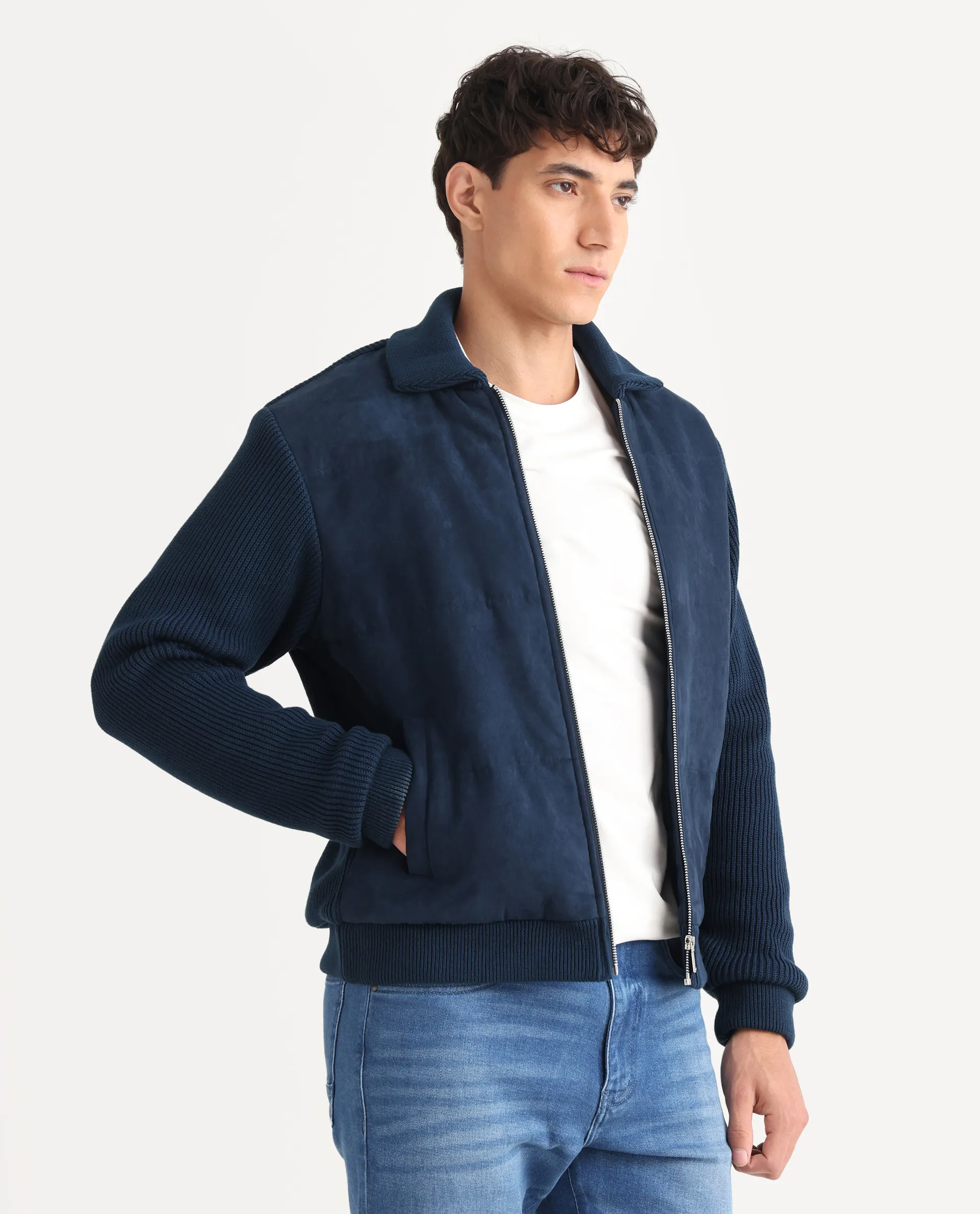Rare Rabbit Men's Rodeo Navy Polyester Blend Fabric Collared Neck Regular Cut And Sew Jacket - Image 6