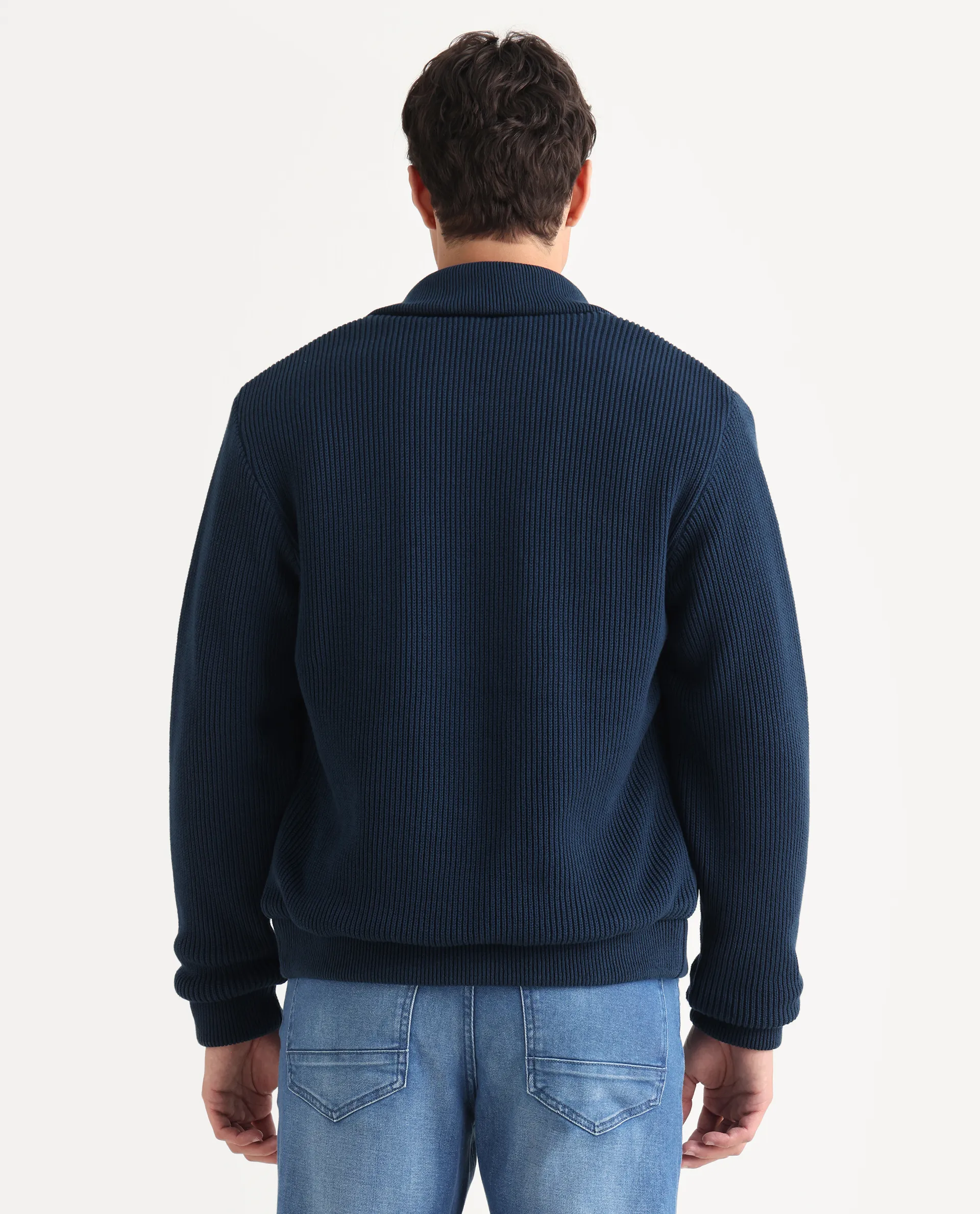 Rare Rabbit Men's Rodeo Navy Polyester Blend Fabric Collared Neck Regular Cut And Sew Jacket - Image 7