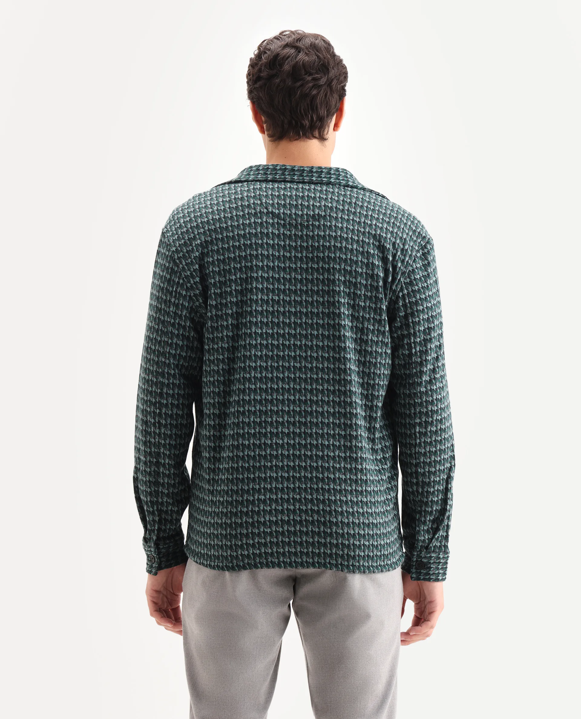 Rare Rabbit Men's Rodez Green Cotton Checked Print Relaxed Fit Full Sleeve Collared Shacket - Image 7