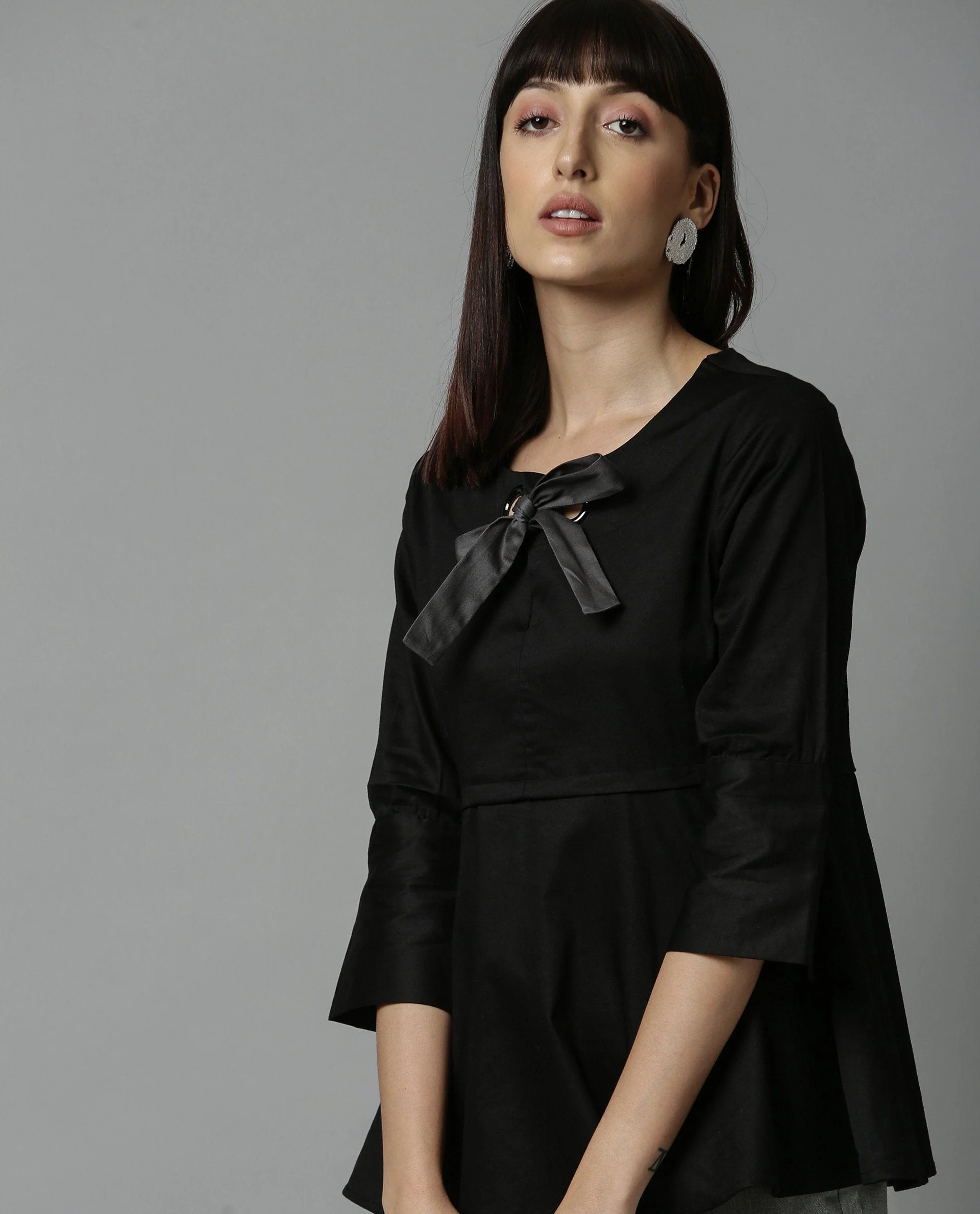 Rareism Women Rody Black Top Short Sleeves Solid - Image 3