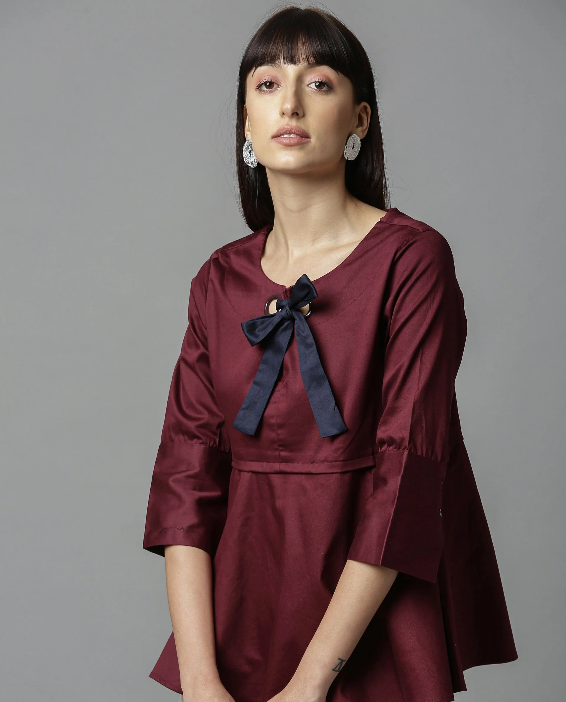 Rareism Women Rody Maroon Top Short Sleeves Solid - Image 4