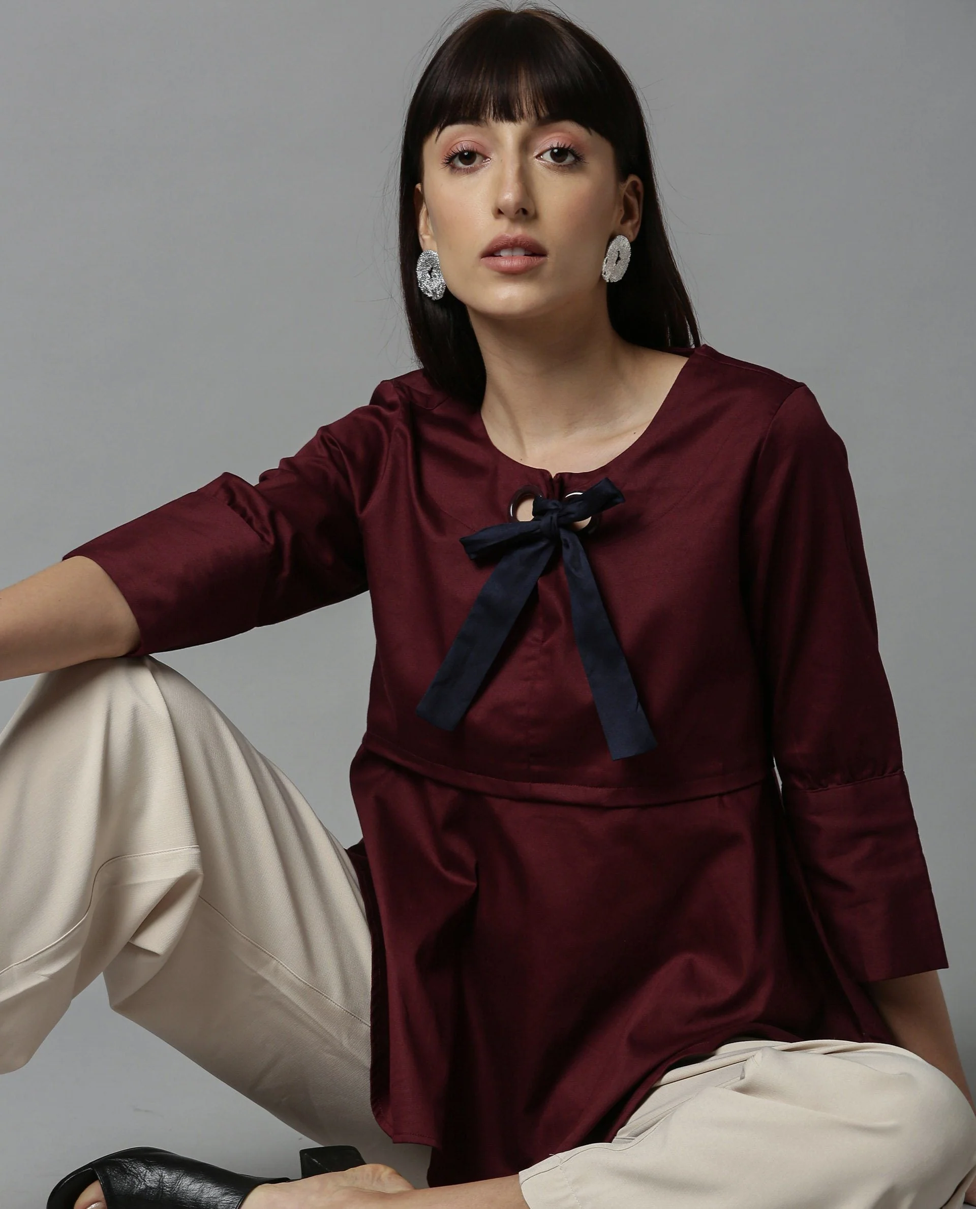 Rareism Women Rody Maroon Top Short Sleeves Solid - Image 5