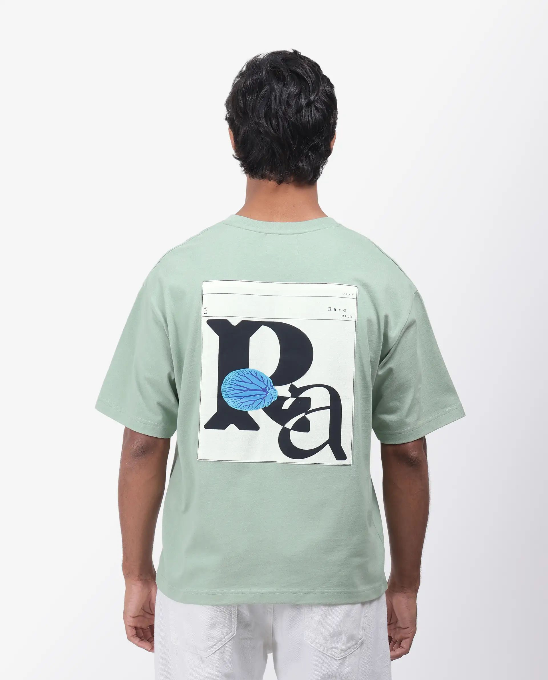 Rare Rabbit Men's Roe Green Cotton Graphic Print Oversized Fit Half Sleeve Crew Neck T-Shirt - Image 3