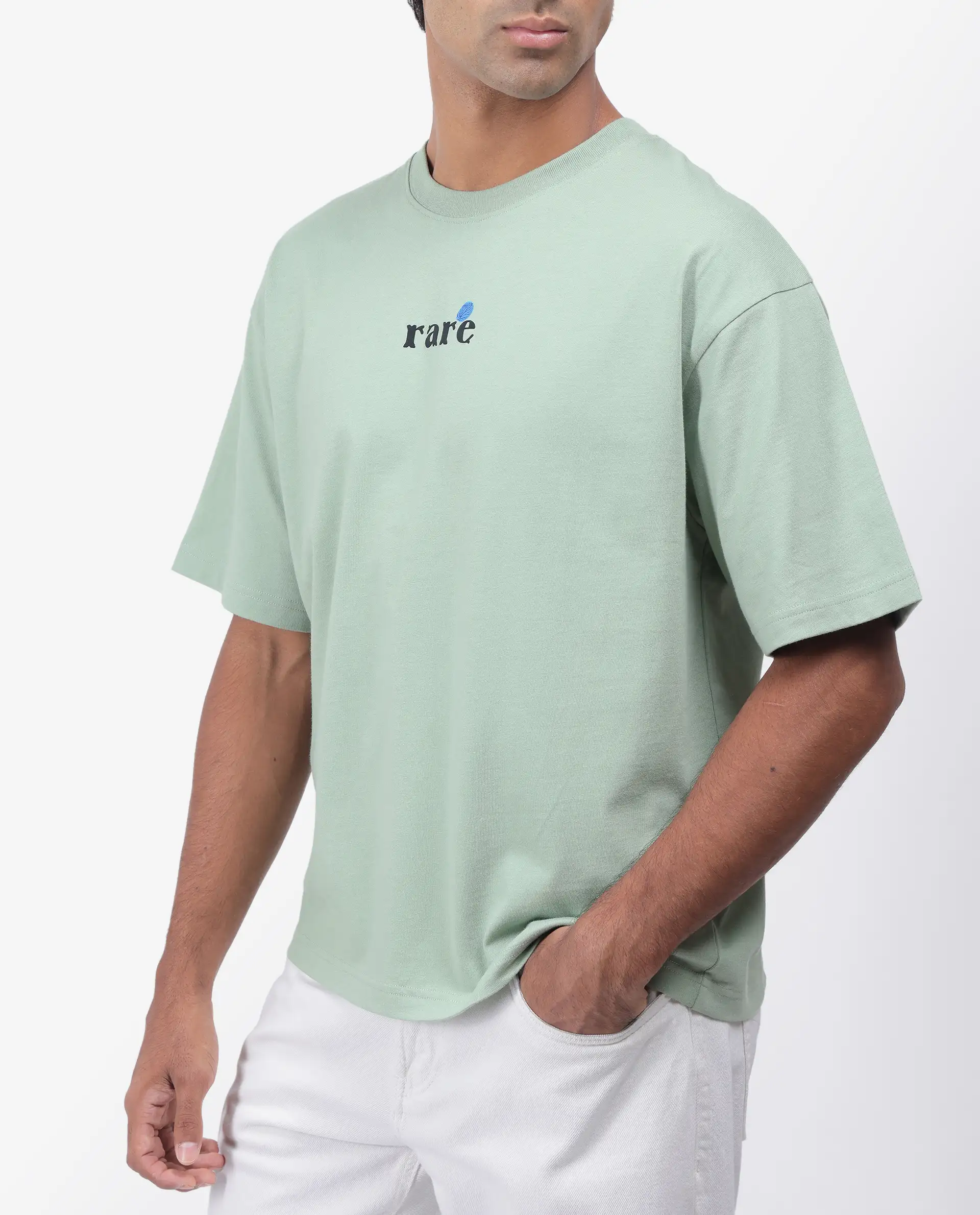 Rare Rabbit Men's Roe Green Cotton Graphic Print Oversized Fit Half Sleeve Crew Neck T-Shirt - Image 5