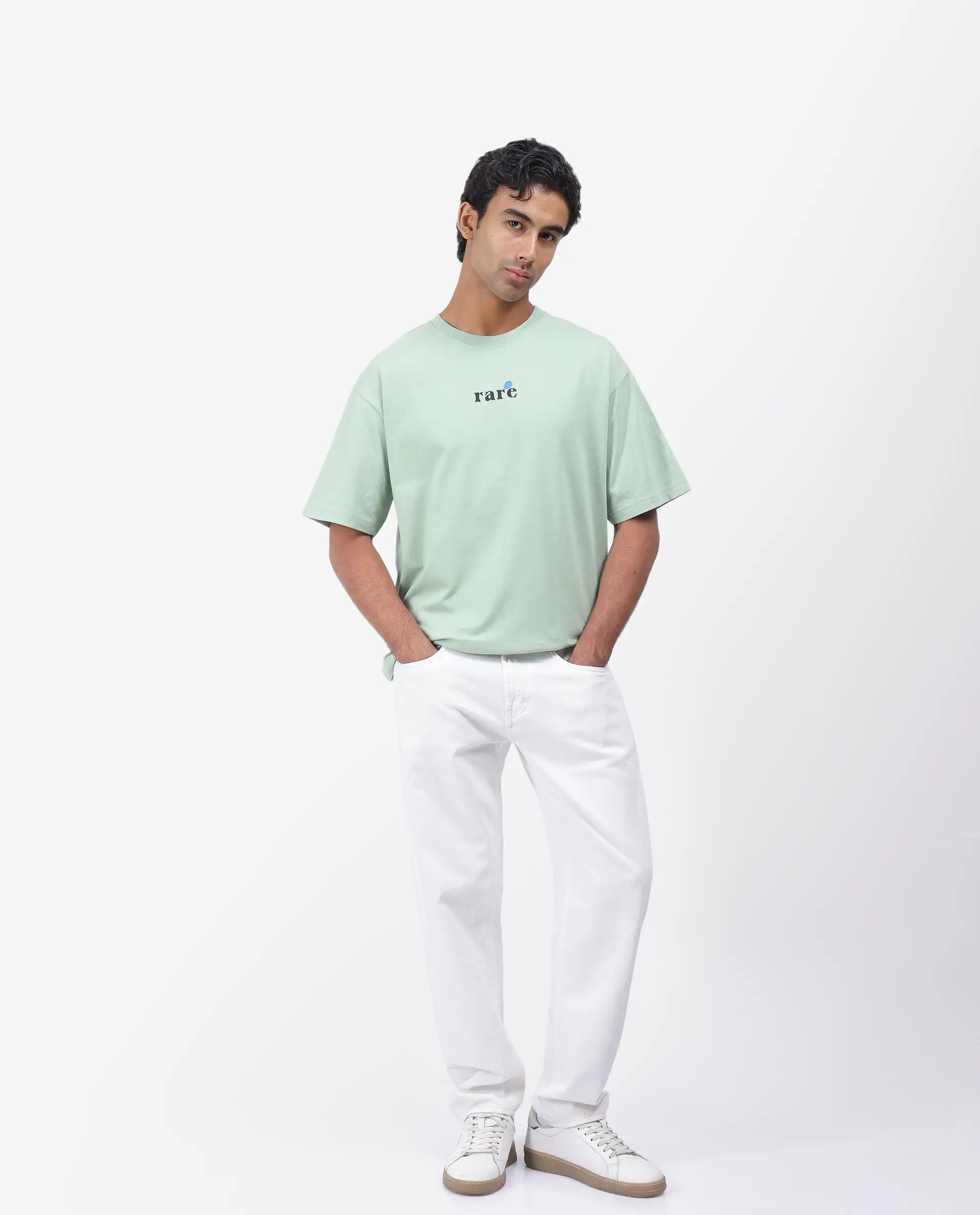Rare Rabbit Men's Roe Green Cotton Graphic Print Oversized Fit Half Sleeve Crew Neck T-Shirt - Image 6