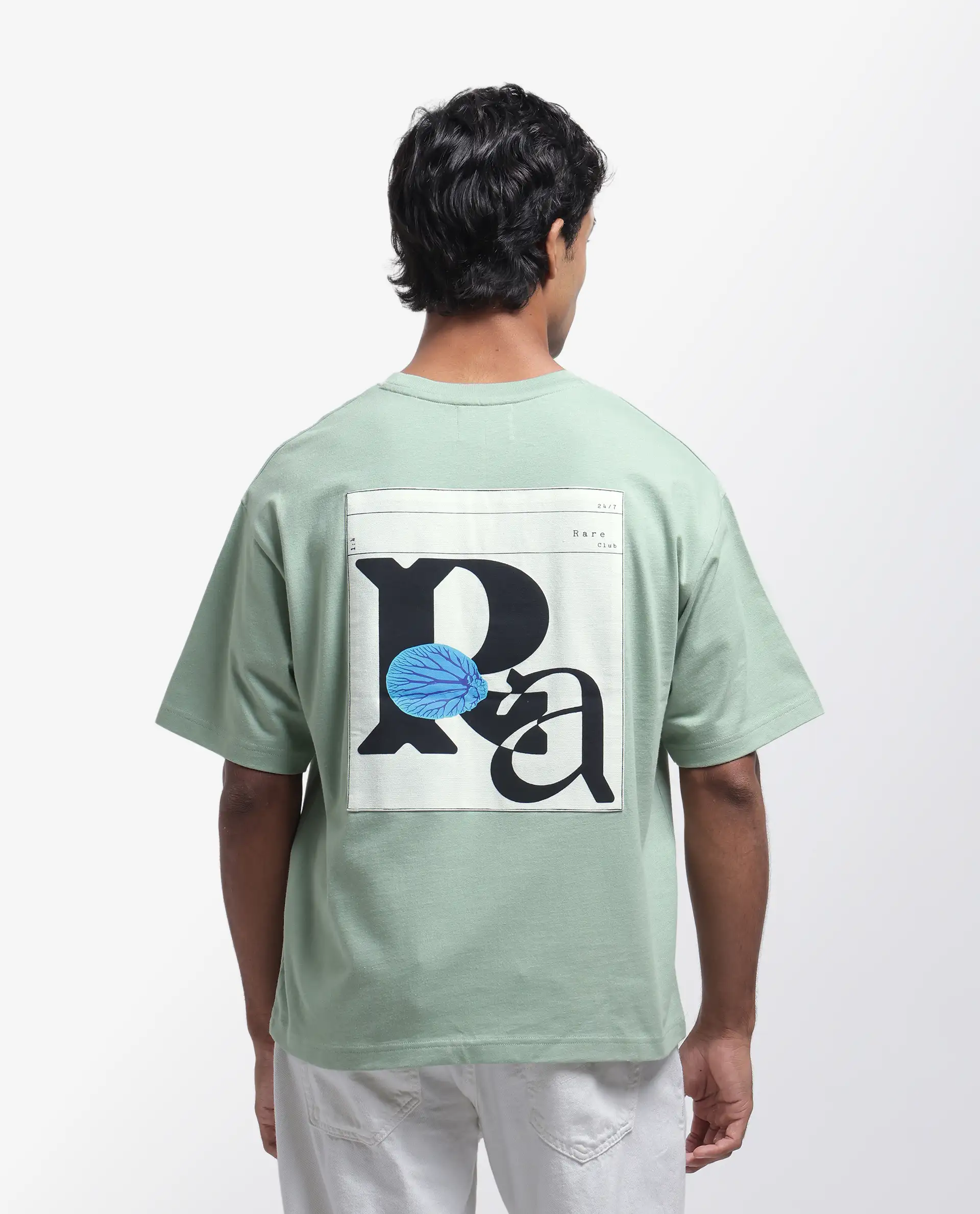 Rare Rabbit Men's Roe Green Cotton Graphic Print Oversized Fit Half Sleeve Crew Neck T-Shirt - Image 7