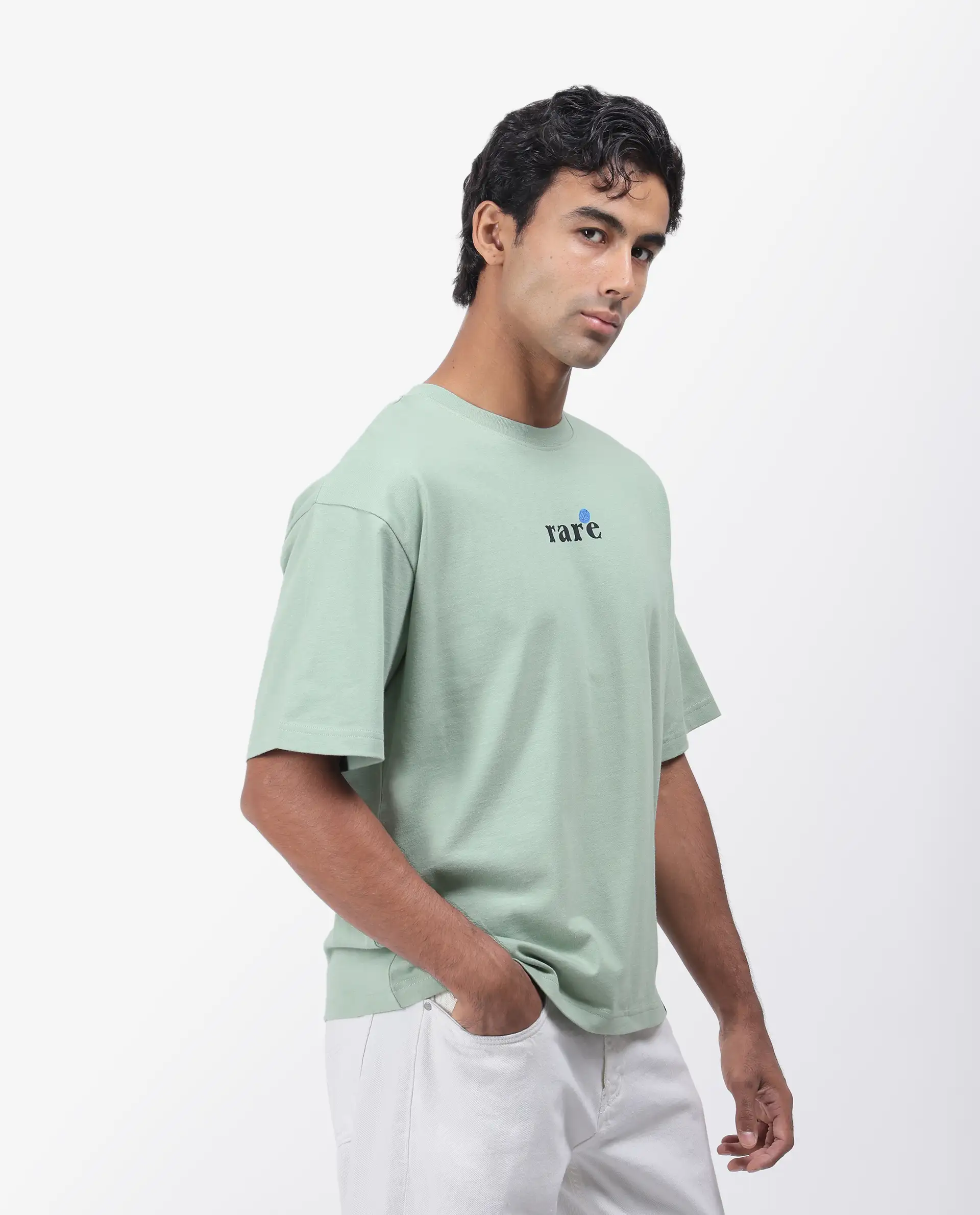 Rare Rabbit Men's Roe Green Cotton Graphic Print Oversized Fit Half Sleeve Crew Neck T-Shirt - Image 8