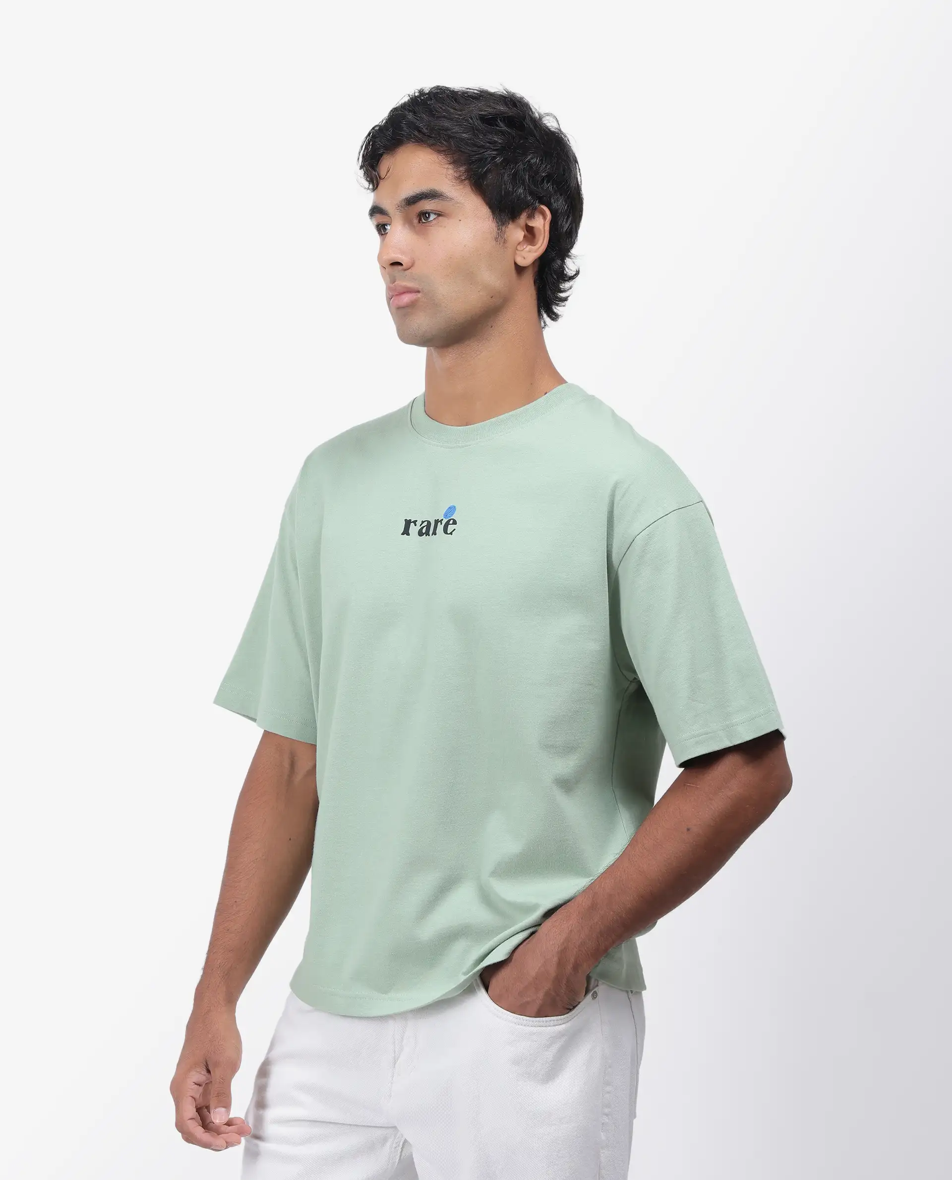 Rare Rabbit Men's Roe Green Cotton Graphic Print Oversized Fit Half Sleeve Crew Neck T-Shirt - Image 9