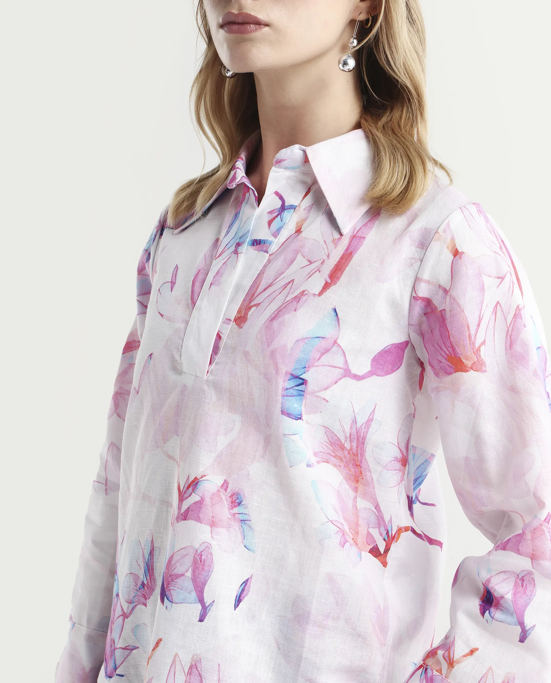 Rareism Women's Rofianie Light Multi Cotton Blend Drop Collar Abstract Print Bell Sleeve Regular Fit Top - Image 4