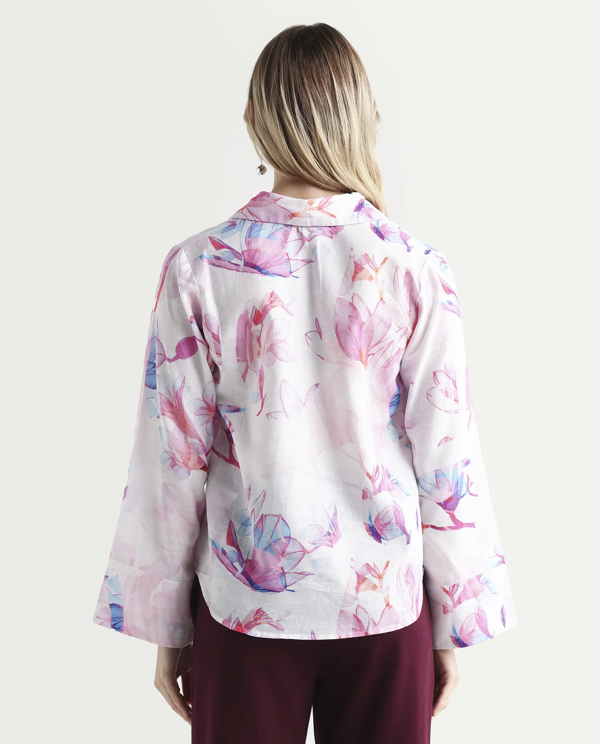 Rareism Women's Rofianie Light Multi Cotton Blend Drop Collar Abstract Print Bell Sleeve Regular Fit Top - Image 7
