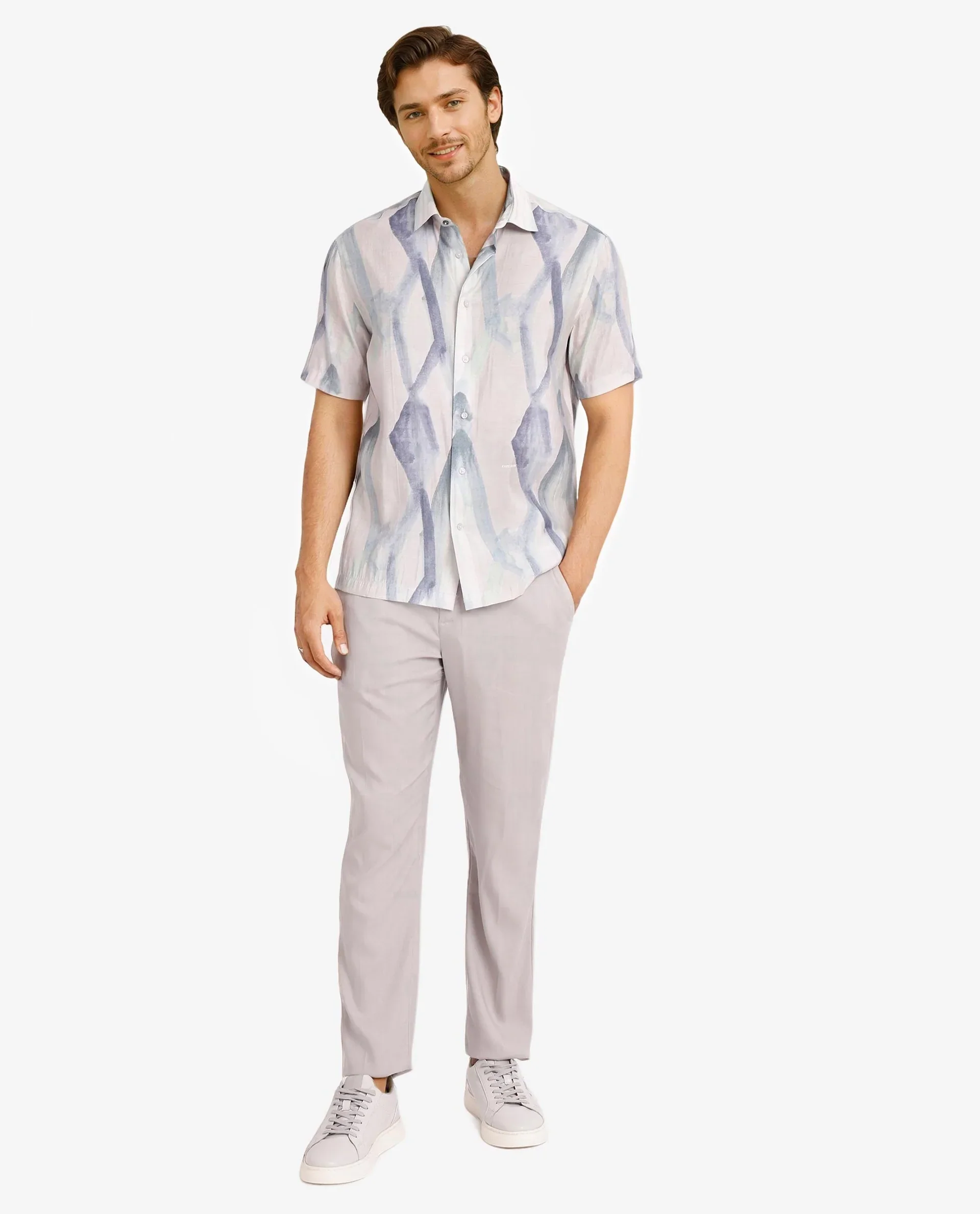 Rare Rabbit Men's Rogue Pastel Pink Cotton Abstract Print Regular Fit Half Sleeve Collared Shirt - Image 3
