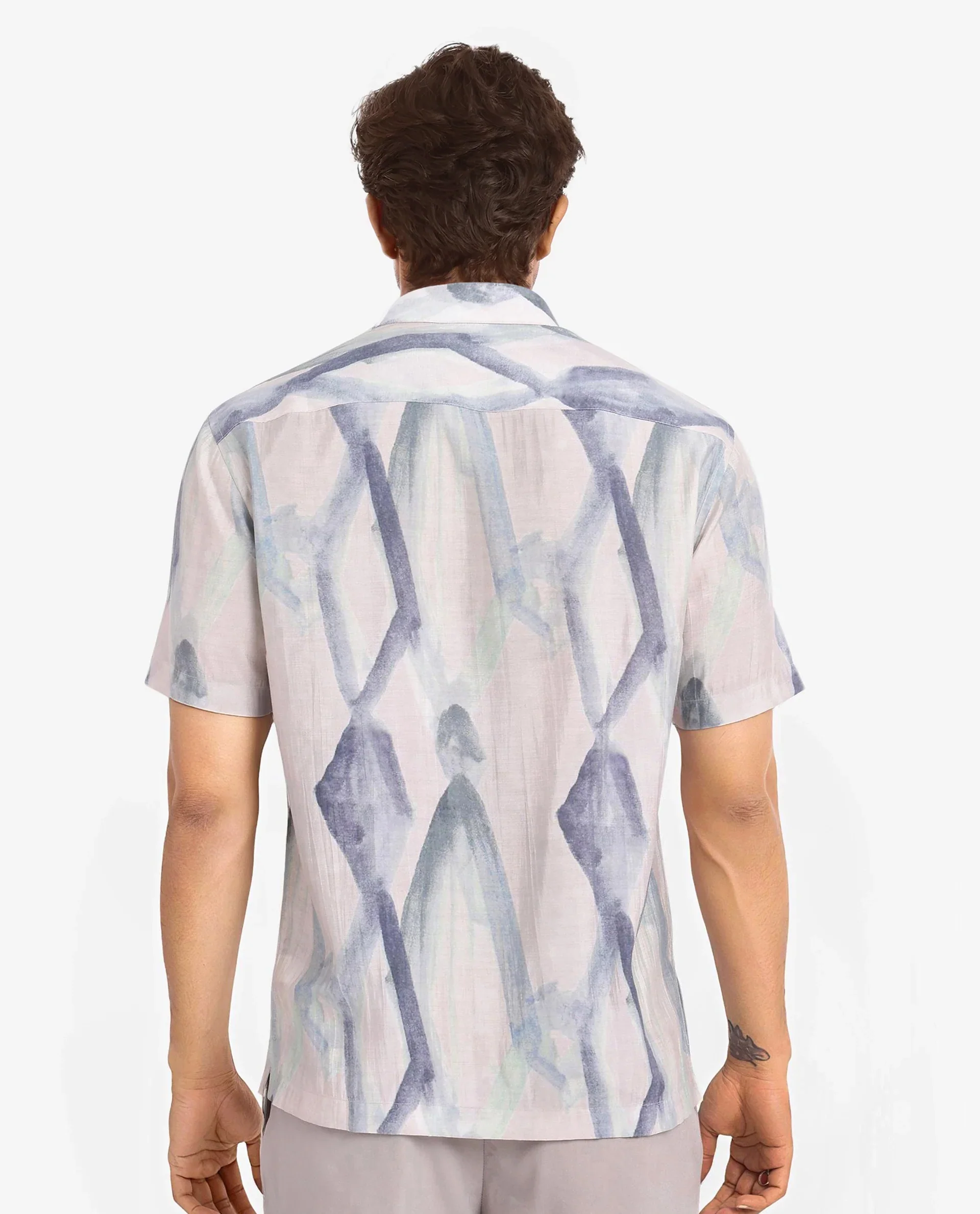Rare Rabbit Men's Rogue Pastel Pink Cotton Abstract Print Regular Fit Half Sleeve Collared Shirt - Image 4