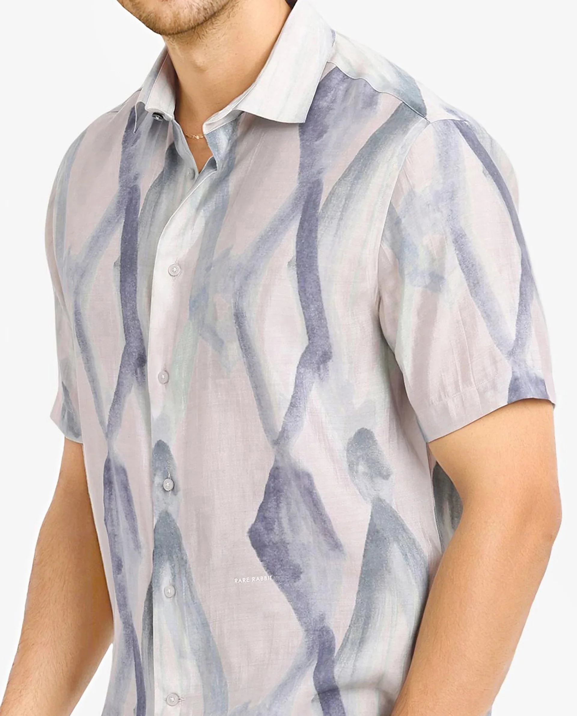 Rare Rabbit Men's Rogue Pastel Pink Cotton Abstract Print Regular Fit Half Sleeve Collared Shirt - Image 6