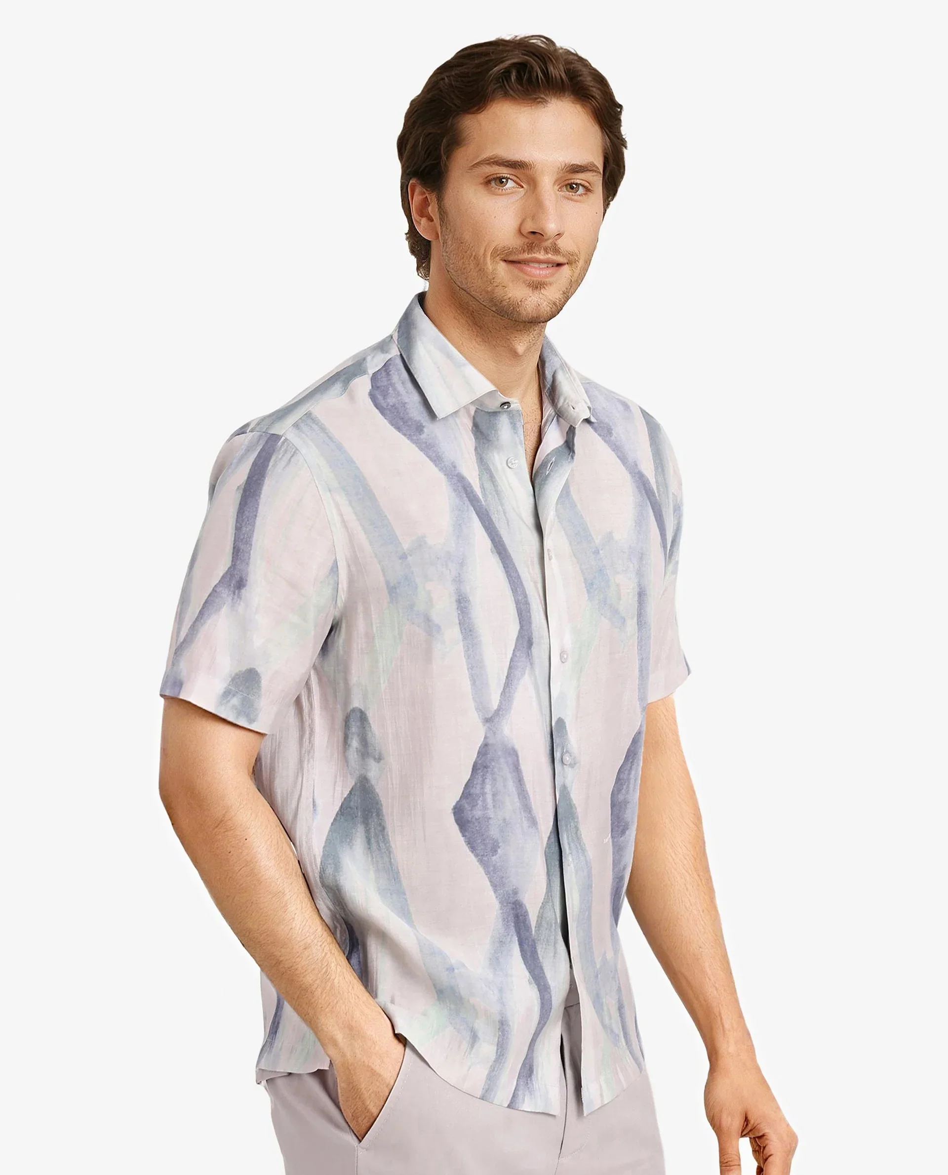 Rare Rabbit Men's Rogue Pastel Pink Cotton Abstract Print Regular Fit Half Sleeve Collared Shirt - Image 7