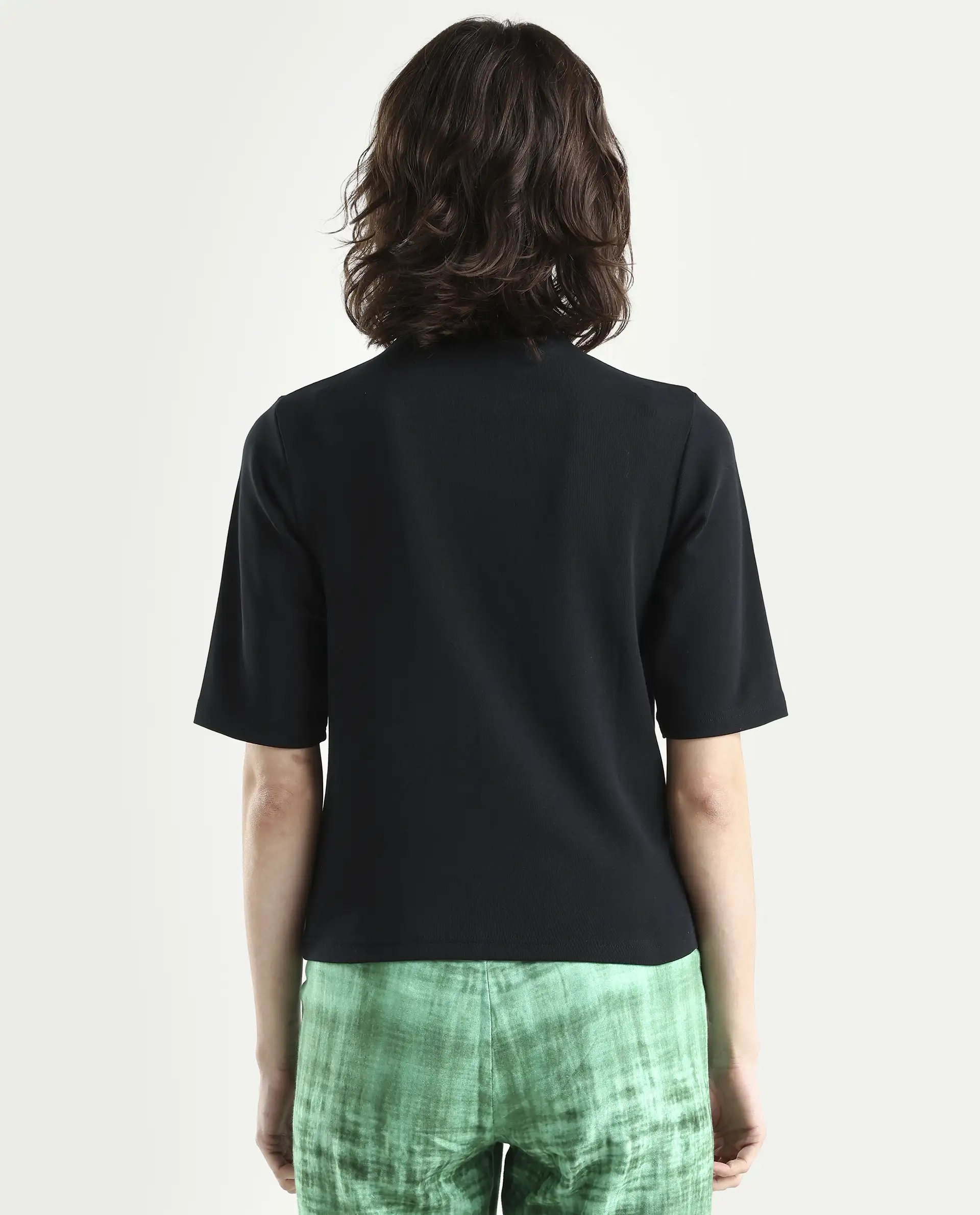 Rareism Women's Rohdrio Black Cotton Blend High Neck Plain Regular Fit Top - Image 7