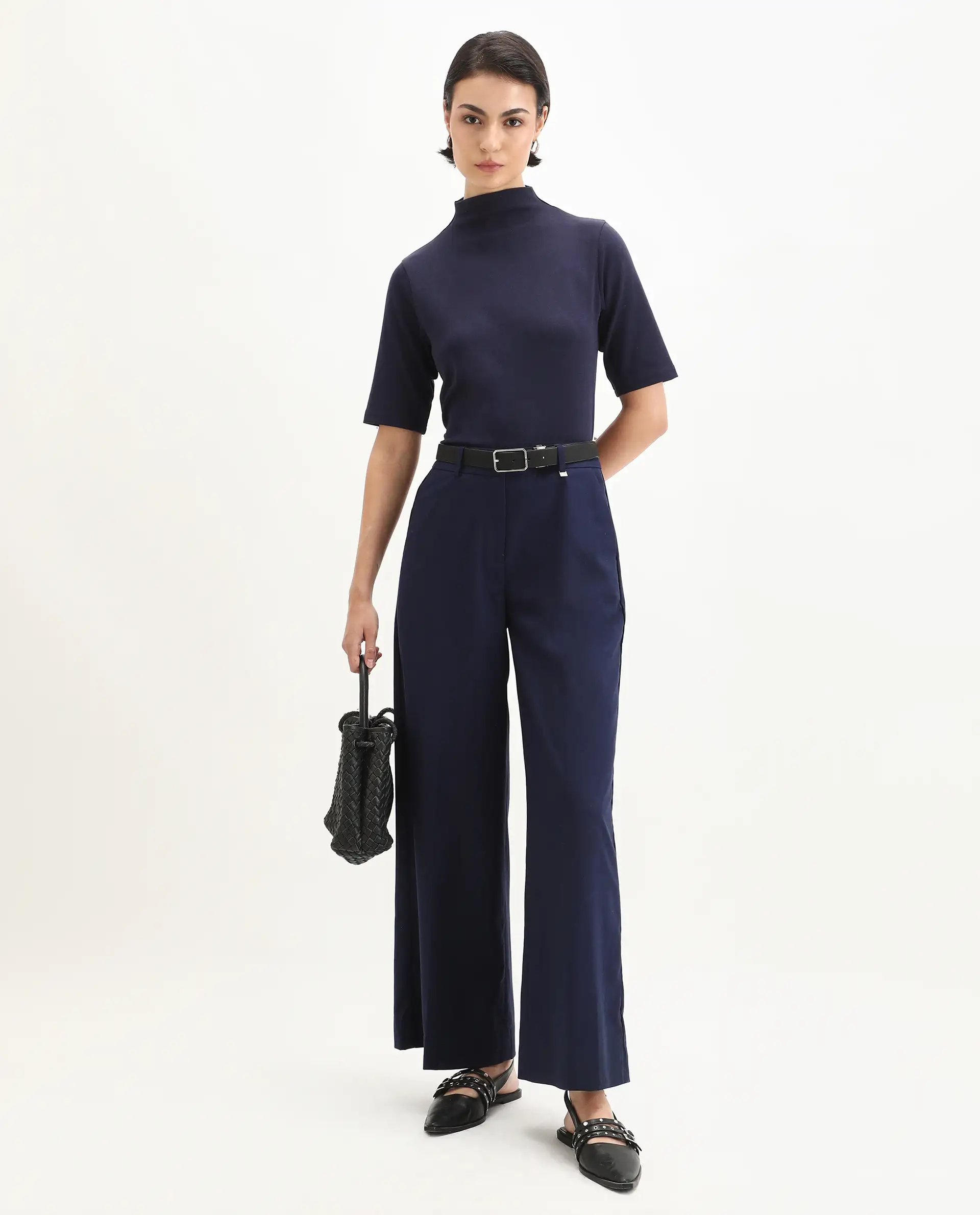 Rareism Women's Rohdrio Dusky Purple Cotton Blend Polo Neck Plain Regular Fit Top - Image 2