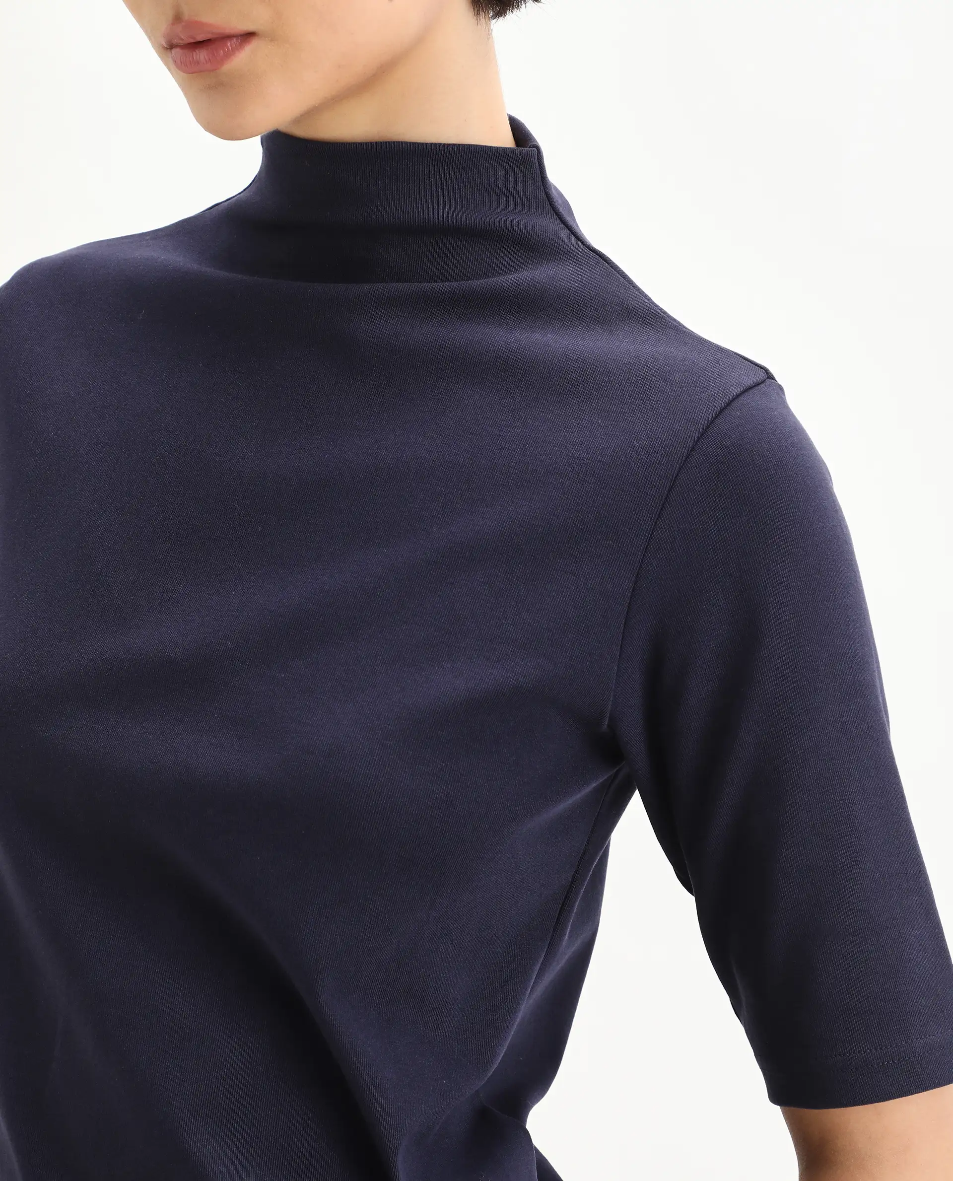 Rareism Women's Rohdrio Dusky Purple Cotton Blend Polo Neck Plain Regular Fit Top - Image 4