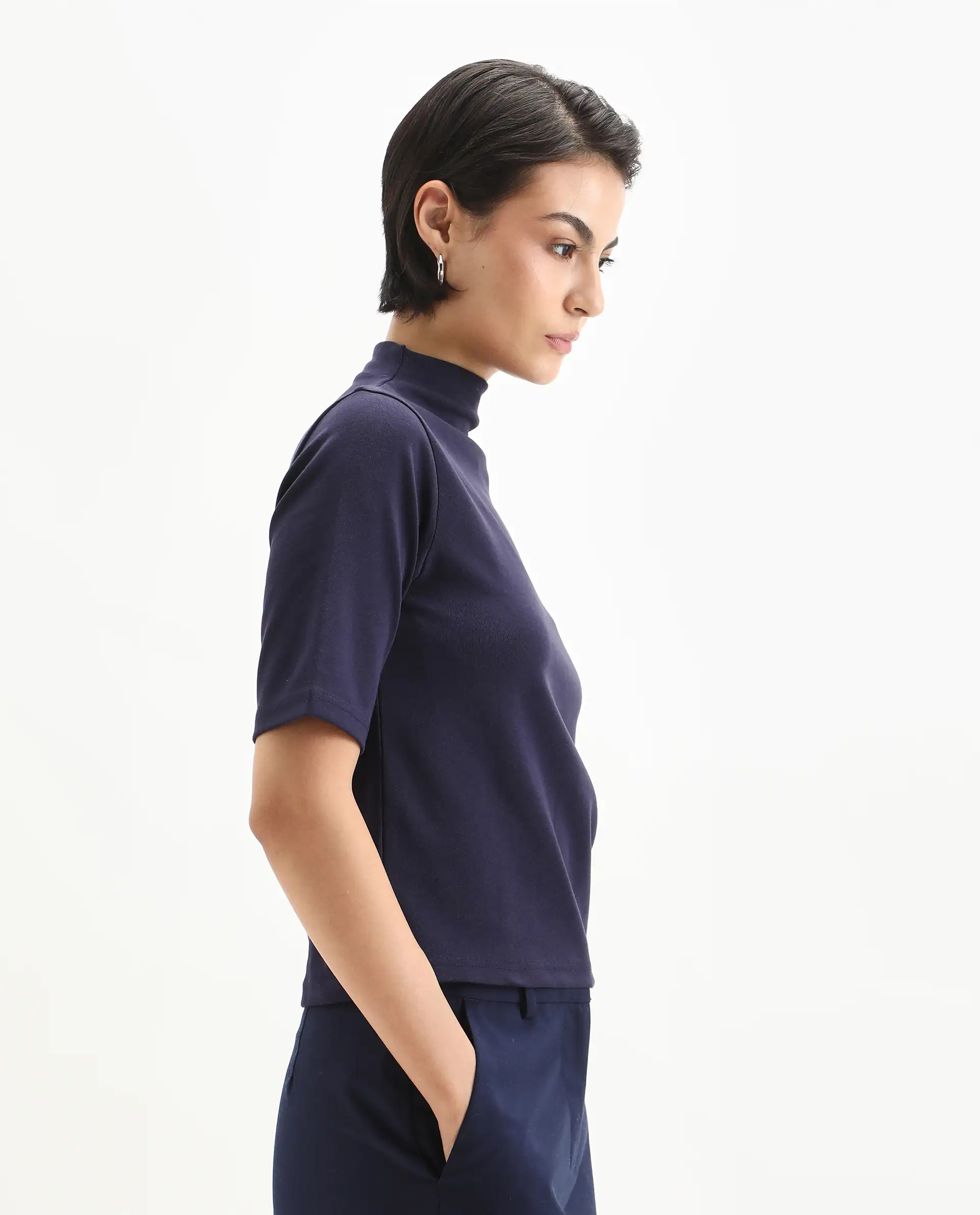 Rareism Women's Rohdrio Dusky Purple Cotton Blend Polo Neck Plain Regular Fit Top - Image 6