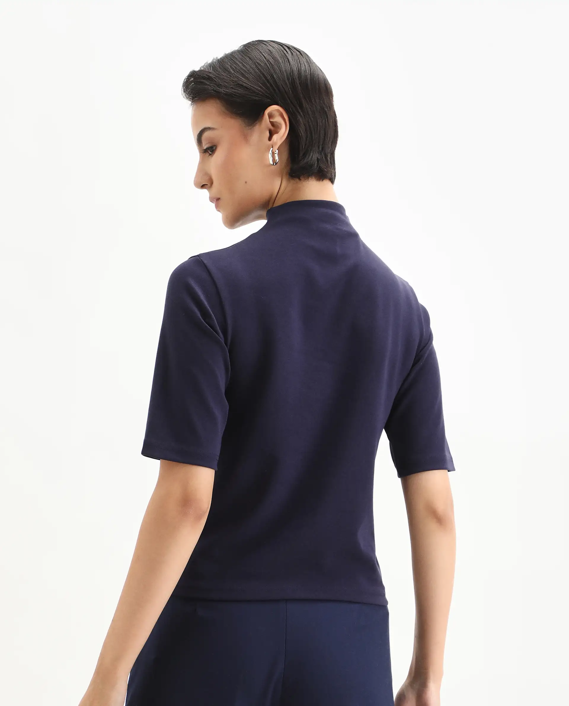 Rareism Women's Rohdrio Dusky Purple Cotton Blend Polo Neck Plain Regular Fit Top - Image 7