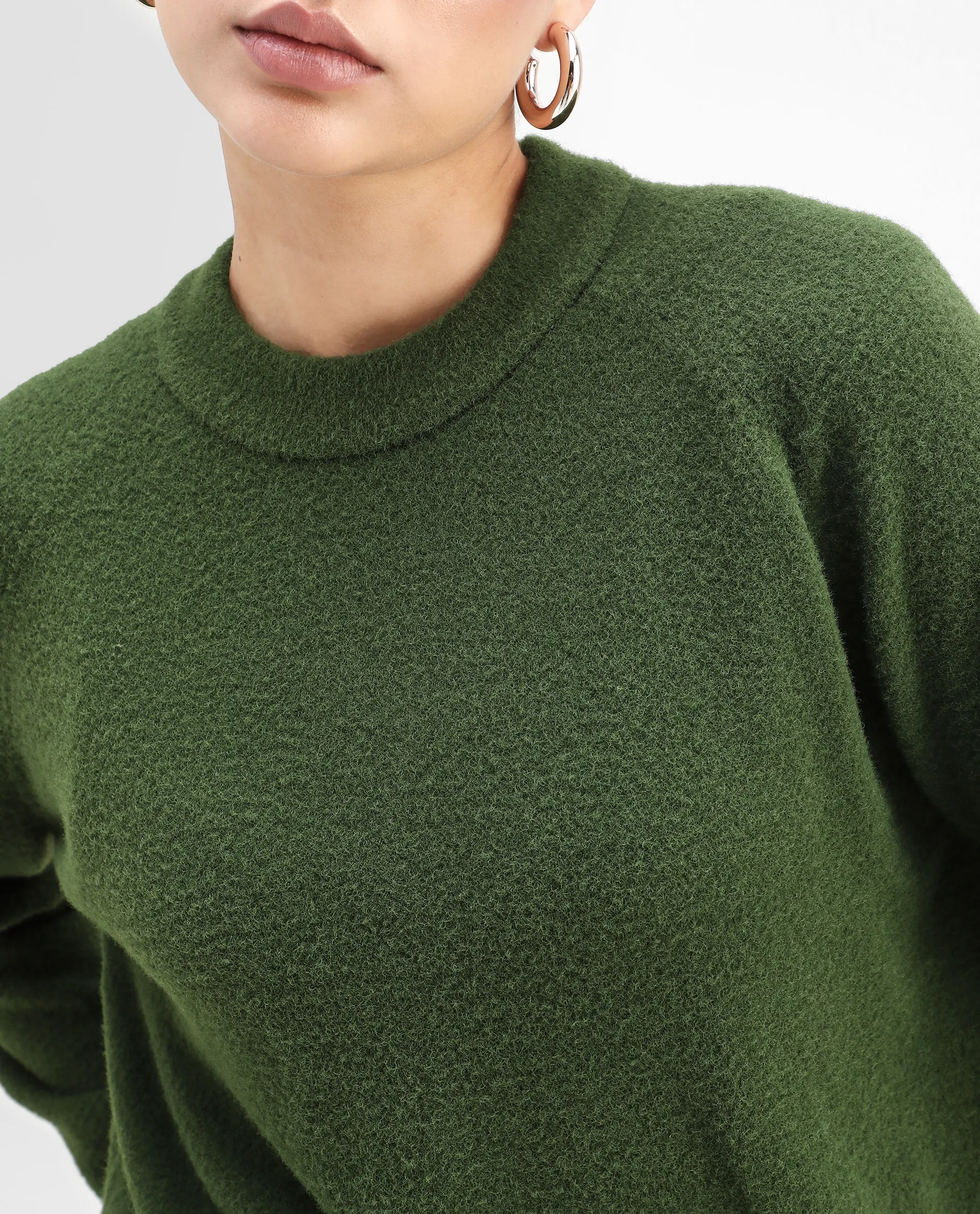 Rareism Women's Roho Dark Green Nylon Crew Neck Relaxed Fit Sweater - Image 5