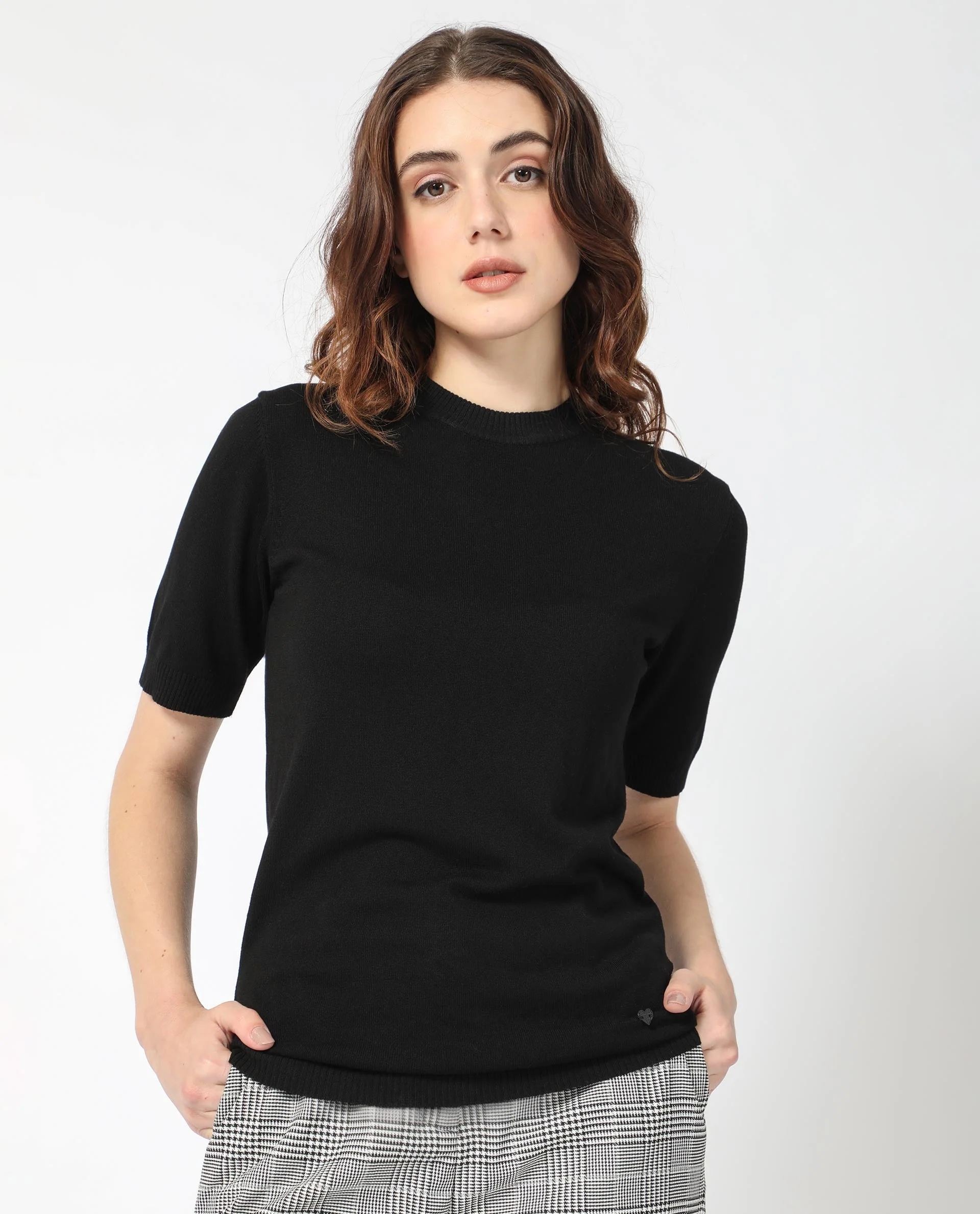 Rareism Women's Rohrdo Black Viscose Crew Neck Plain Regular Fit Sweater - Image 4