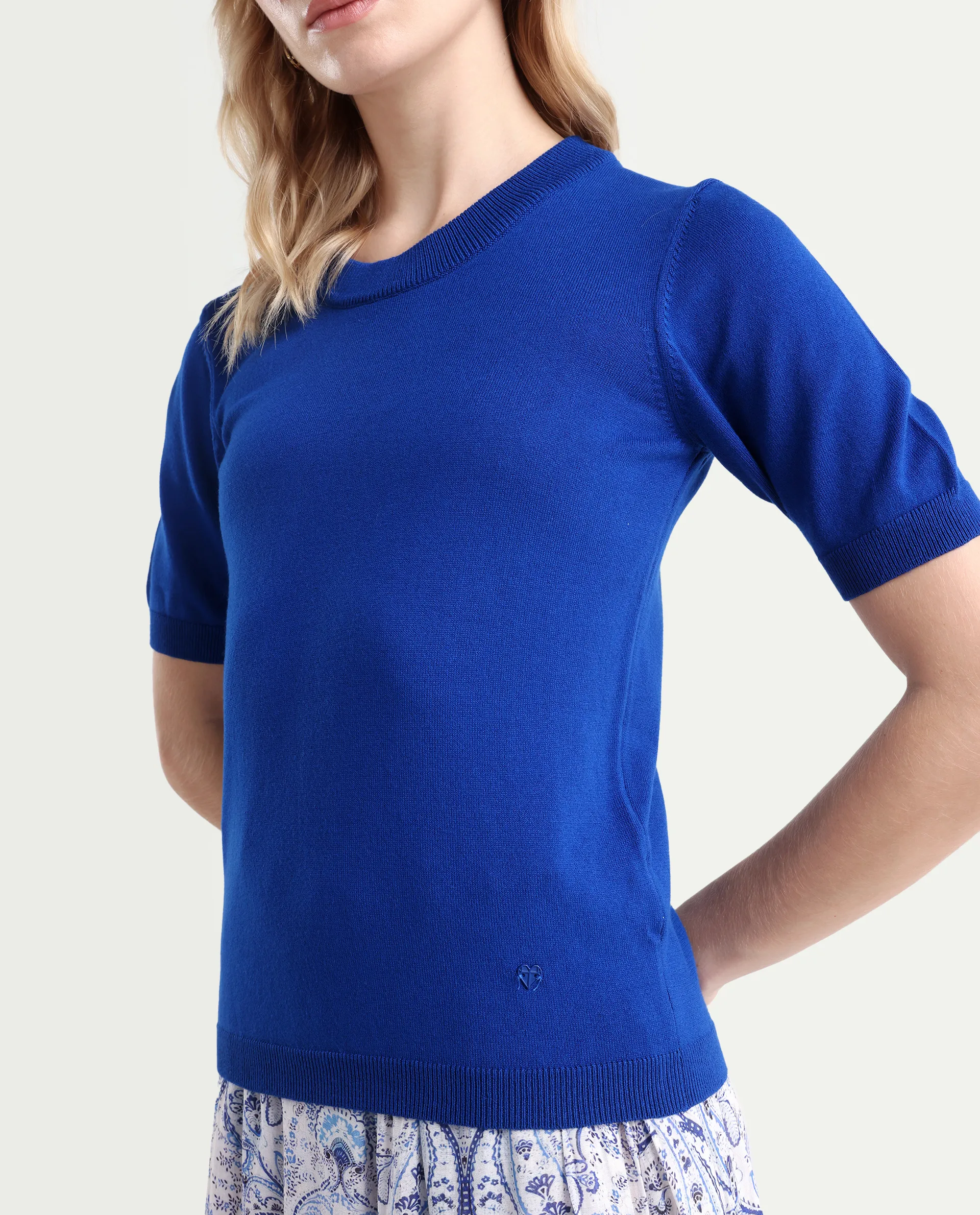 Rareism Women's Rohrdo Blue Cotton Blend Crew Neck Plain Regular Fit Sweater - Image 4