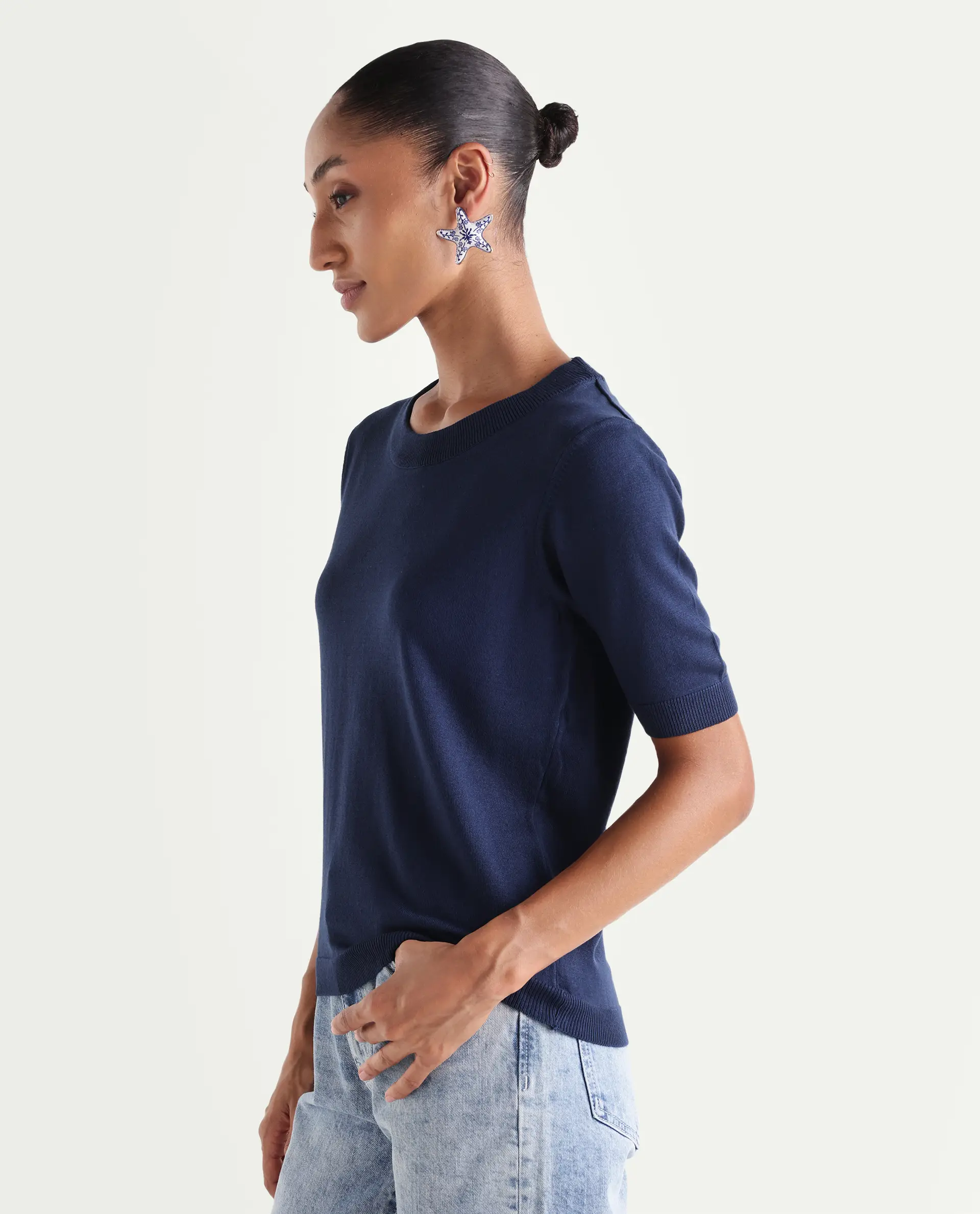 Rareism Women's Rohrdo Dark Navy Viscose Blend Crew Neck Regular Fit Plain Sweater - Image 4