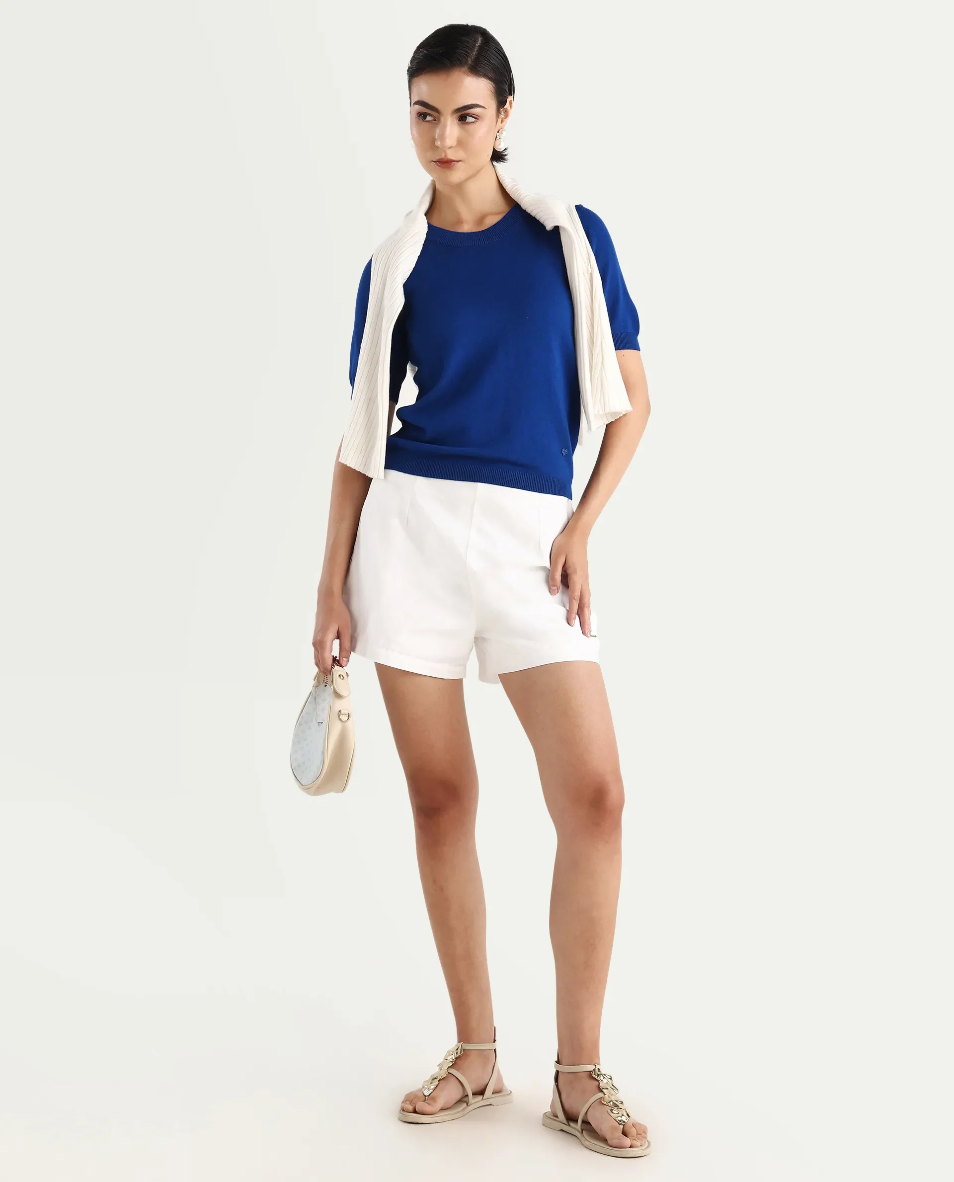 Rareism Women's Rohrdo Flouroscent Blue Viscose Crew Neck Plain Regular Fit Sweater - Image 2