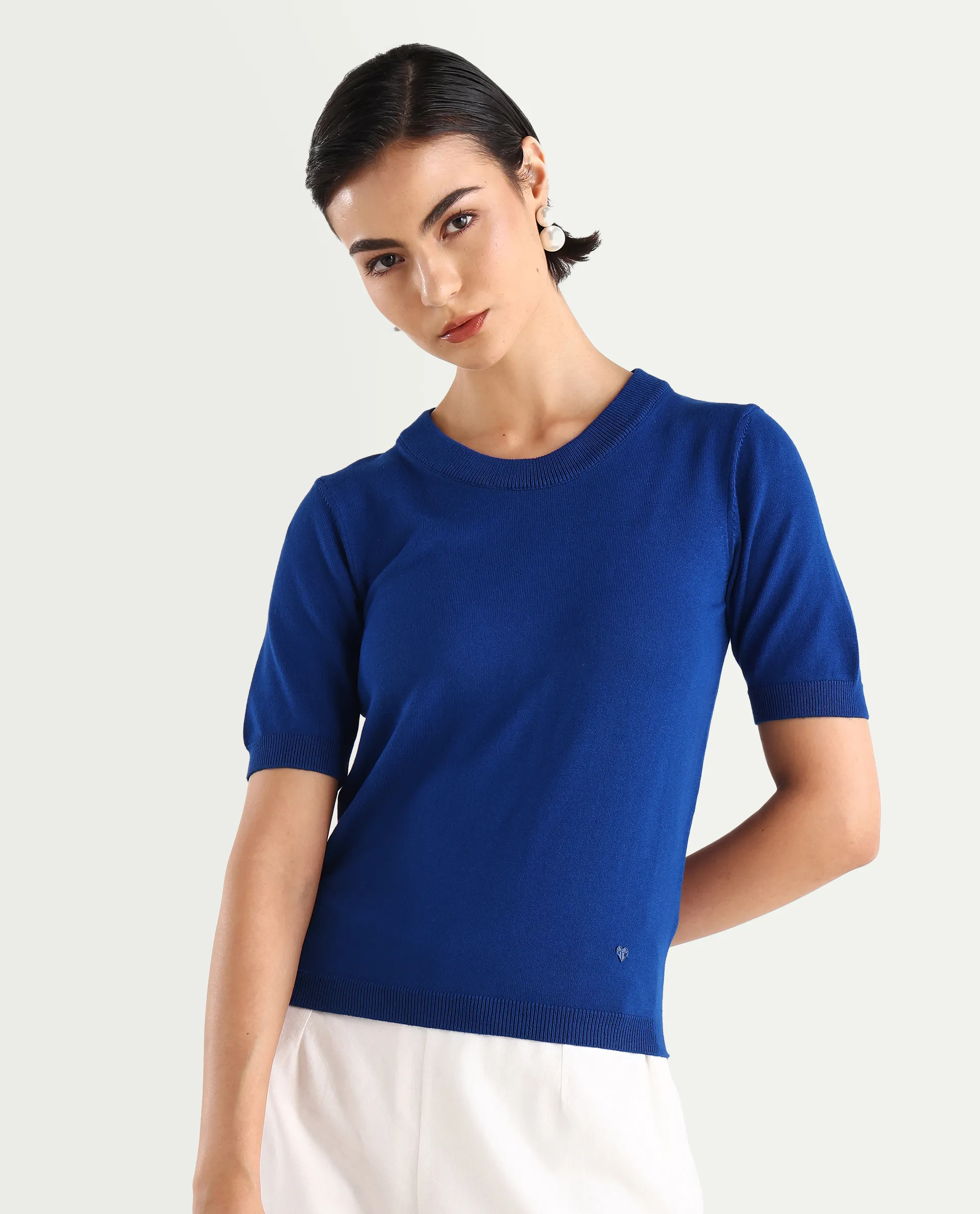 Rareism Women's Rohrdo Flouroscent Blue Viscose Crew Neck Plain Regular Fit Sweater - Image 3