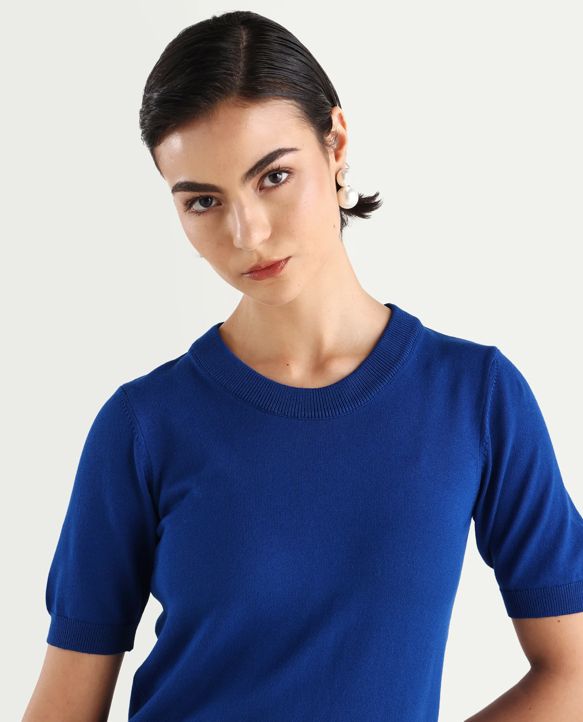 Rareism Women's Rohrdo Flouroscent Blue Viscose Crew Neck Plain Regular Fit Sweater - Image 4