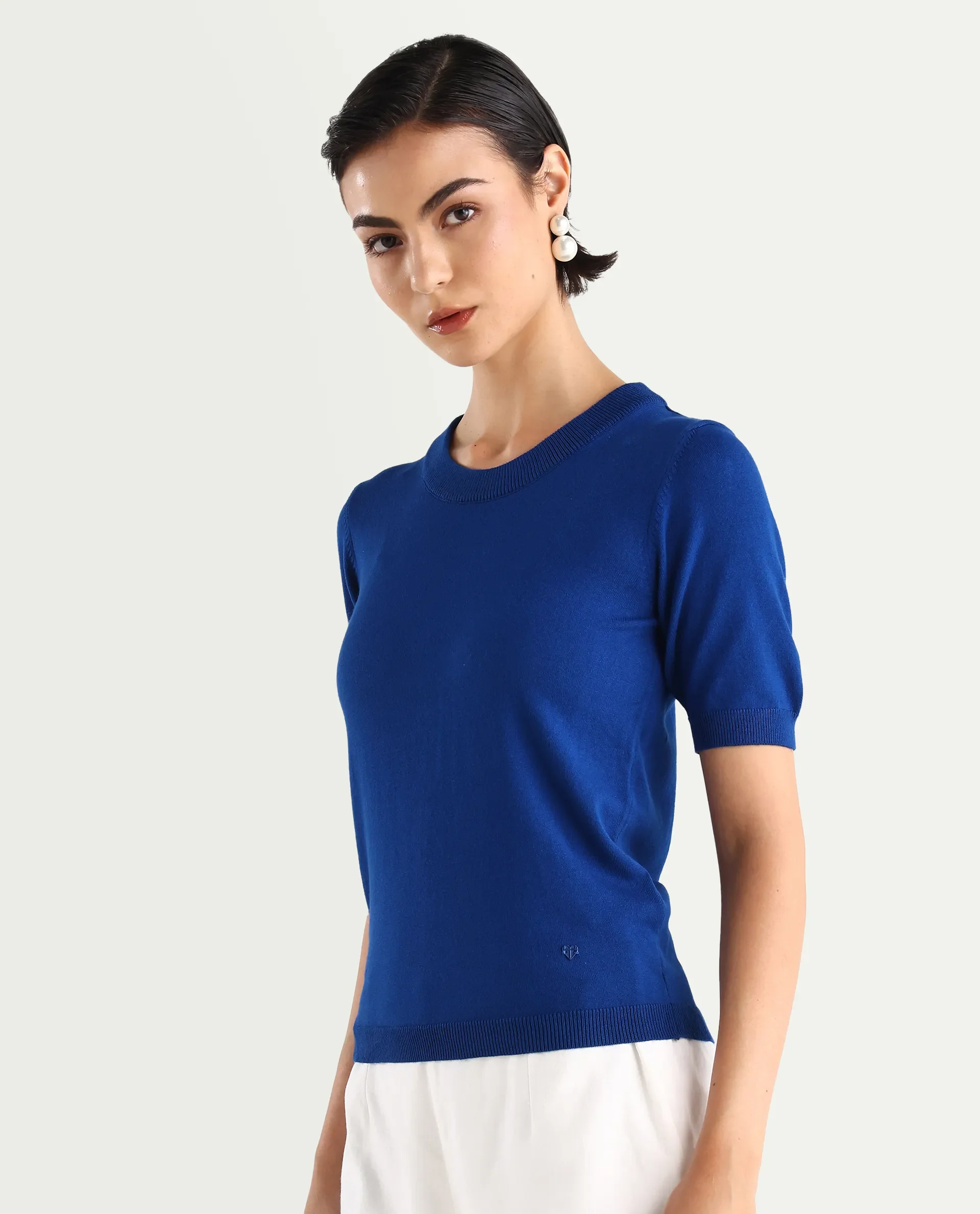 Rareism Women's Rohrdo Flouroscent Blue Viscose Crew Neck Plain Regular Fit Sweater - Image 6