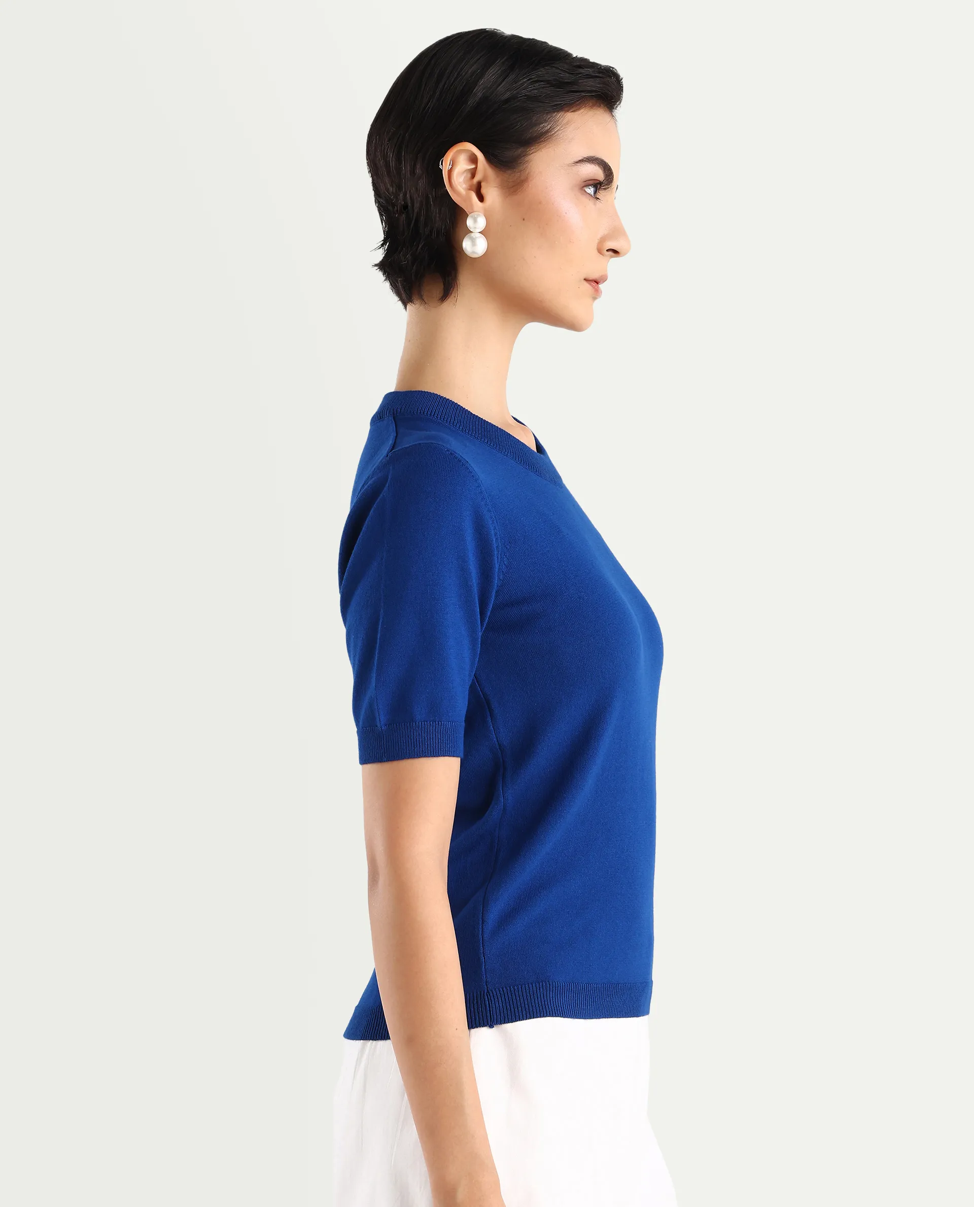 Rareism Women's Rohrdo Flouroscent Blue Viscose Crew Neck Plain Regular Fit Sweater - Image 7