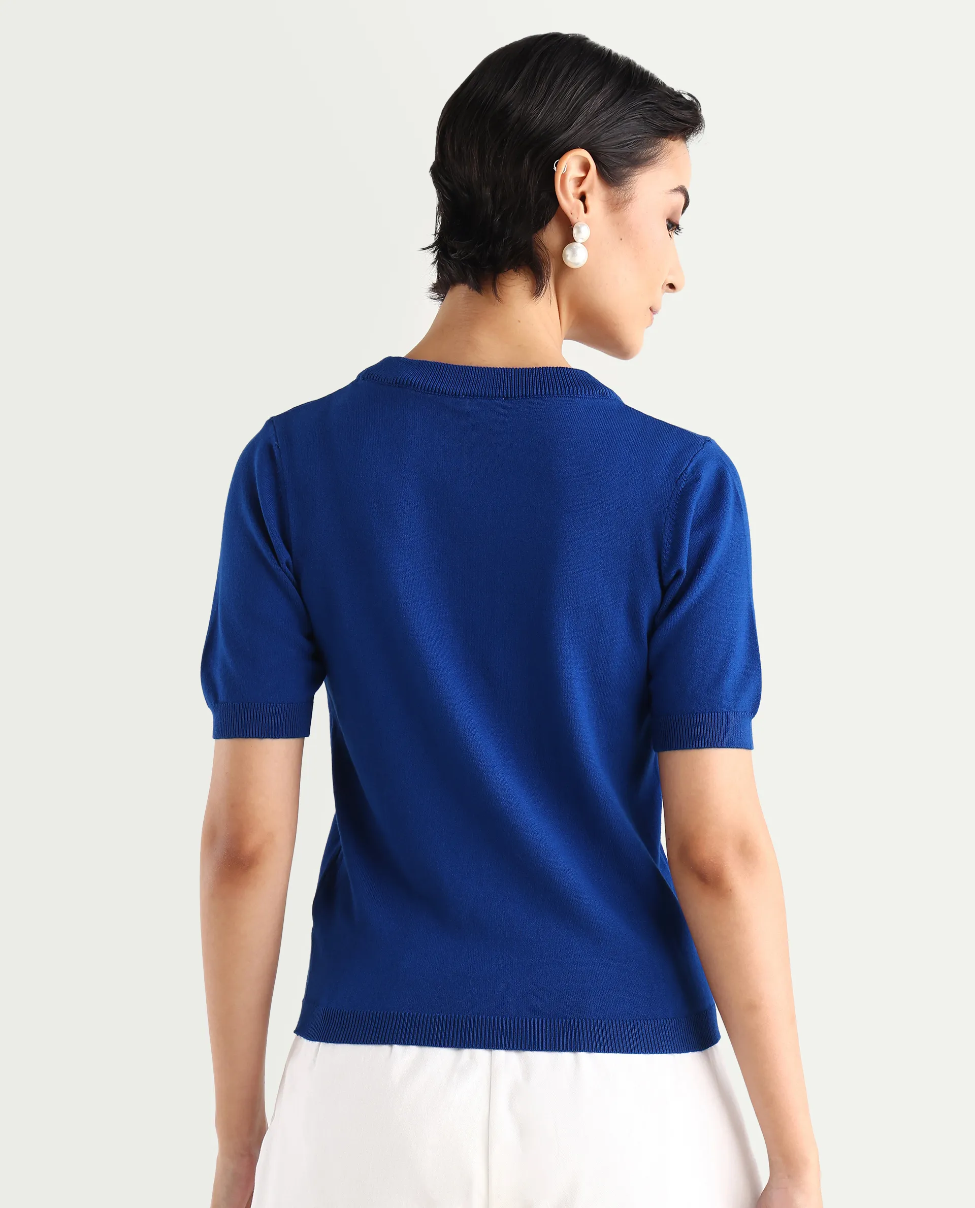Rareism Women's Rohrdo Flouroscent Blue Viscose Crew Neck Plain Regular Fit Sweater - Image 8