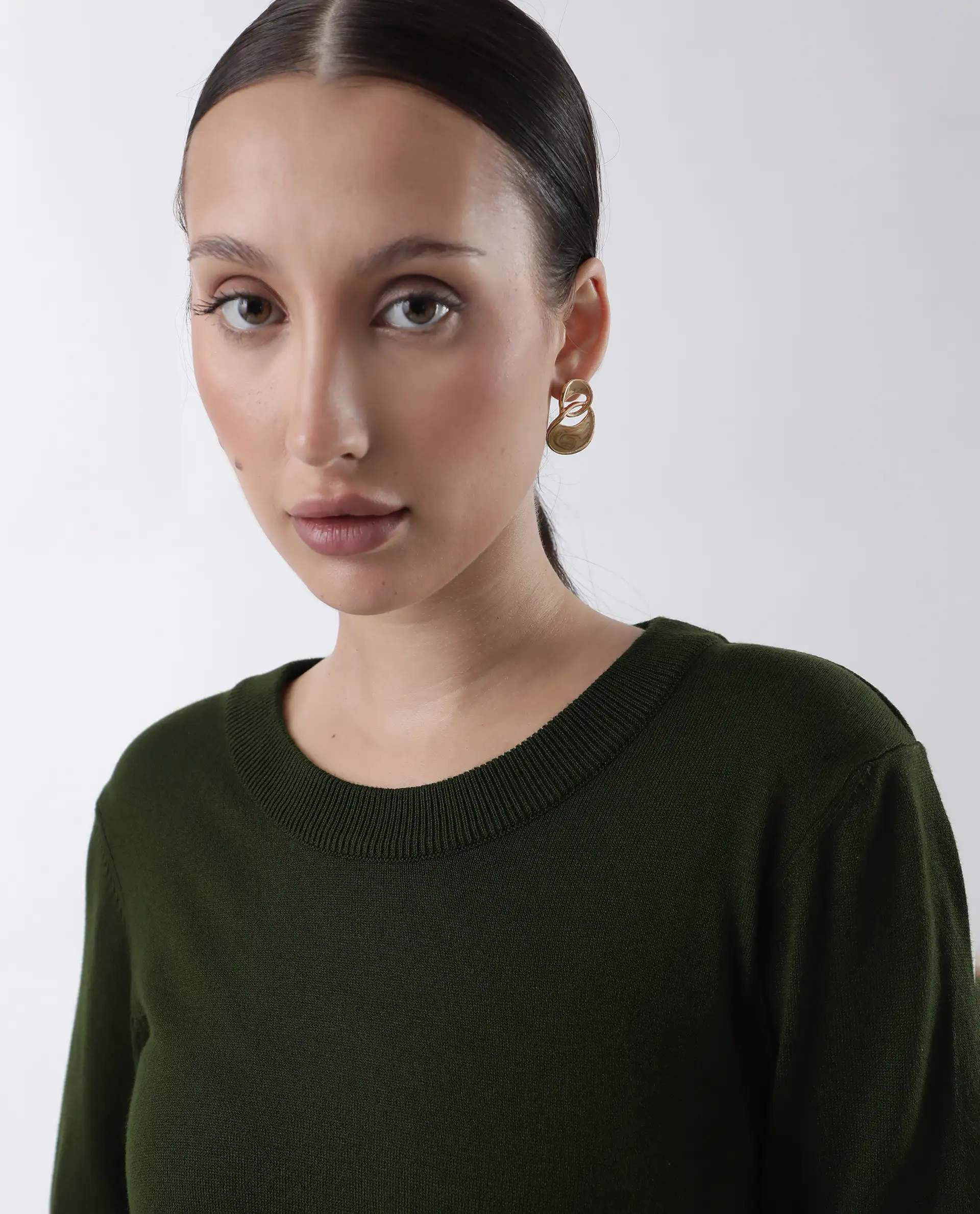 Rareism Women's Rohrdo Green Cotton Blend Crew Neck Plain Regular Fit Sweater - Image 3