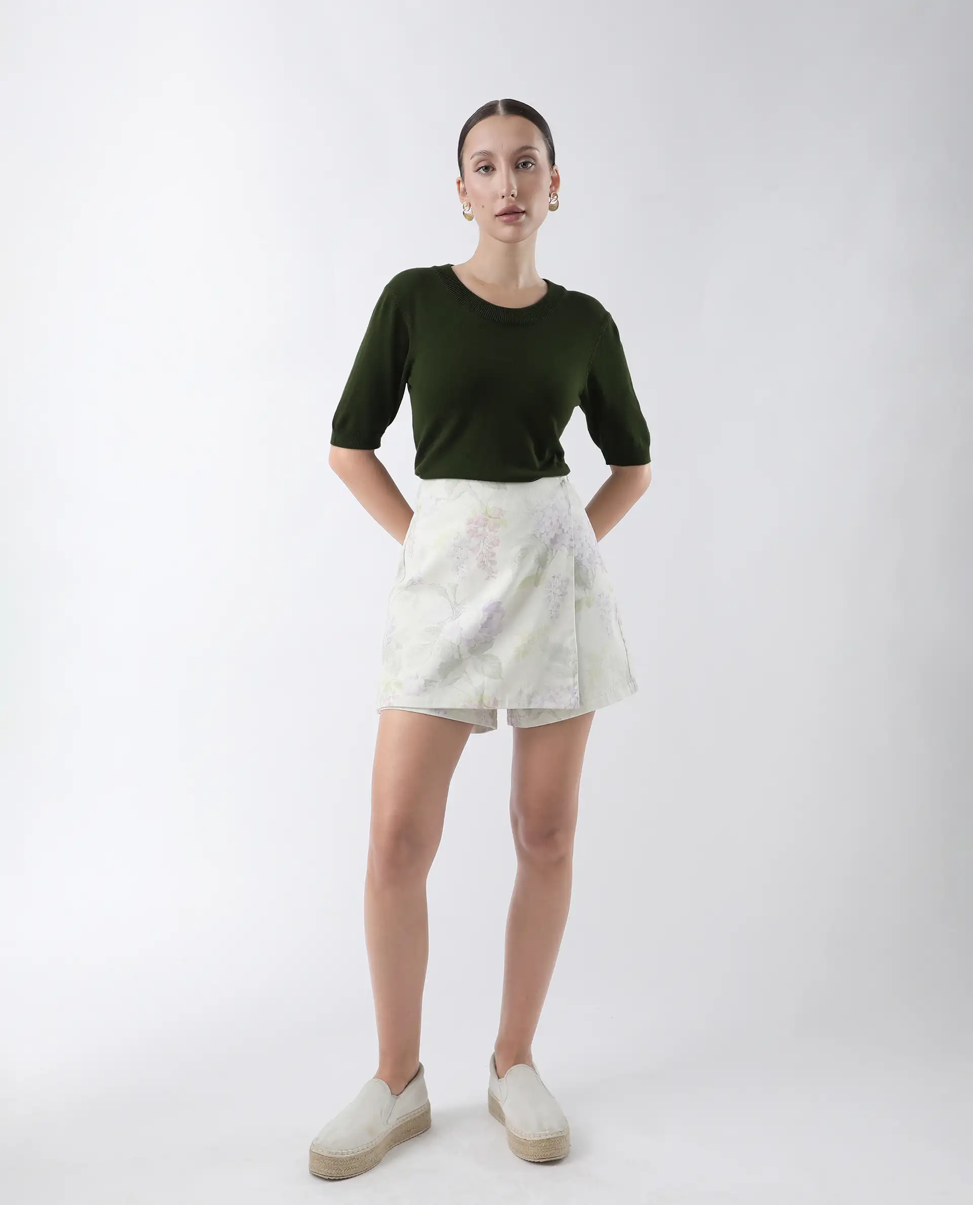 Rareism Women's Rohrdo Green Cotton Blend Crew Neck Plain Regular Fit Sweater - Image 7