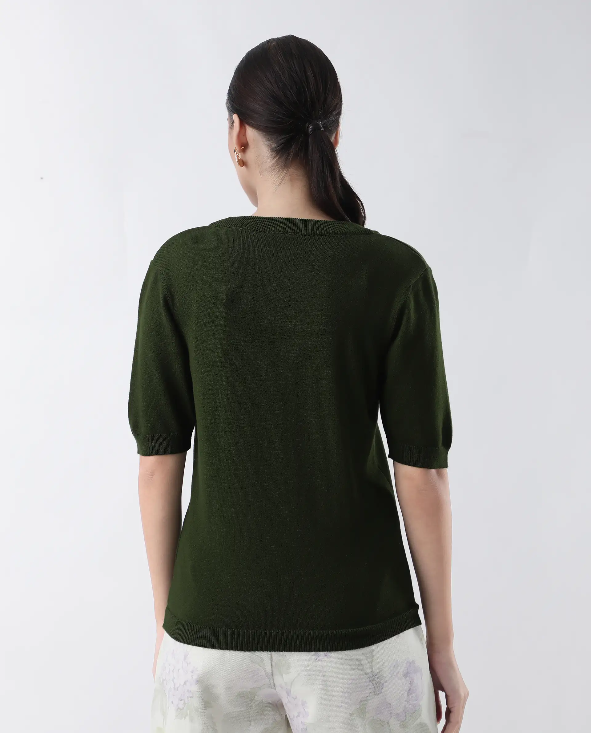 Rareism Women's Rohrdo Green Cotton Blend Crew Neck Plain Regular Fit Sweater - Image 8