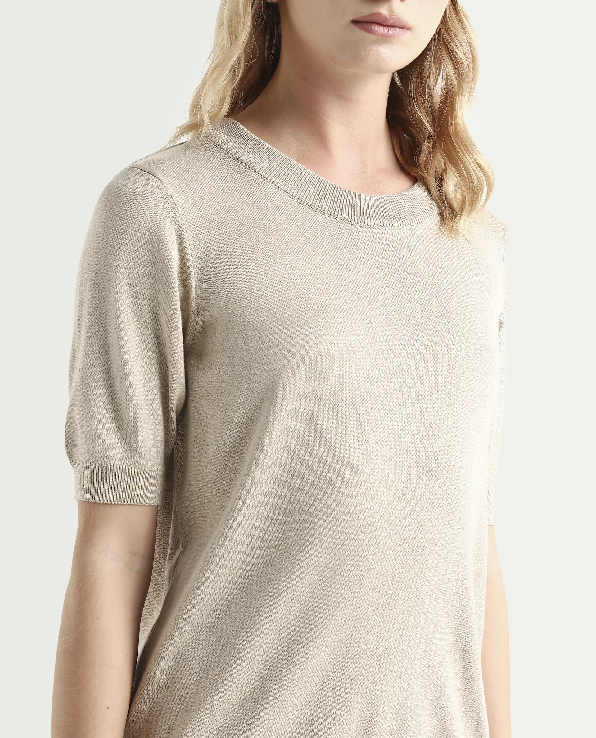 Rareism Women's Rohrdo Light Beige Viscose Blend Crew Neck Regular Fit Plain Sweater - Image 4