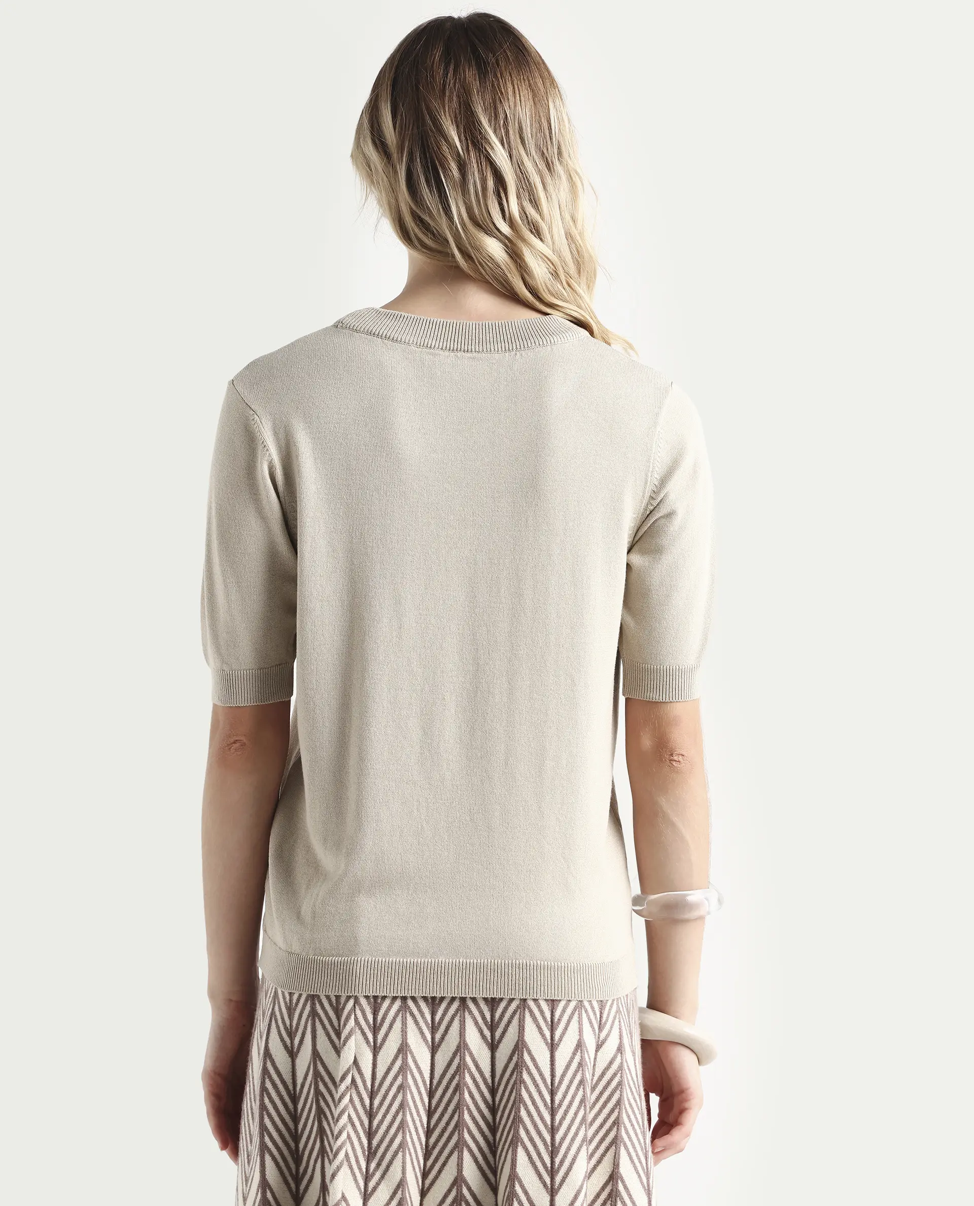 Rareism Women's Rohrdo Light Beige Viscose Blend Crew Neck Regular Fit Plain Sweater - Image 7